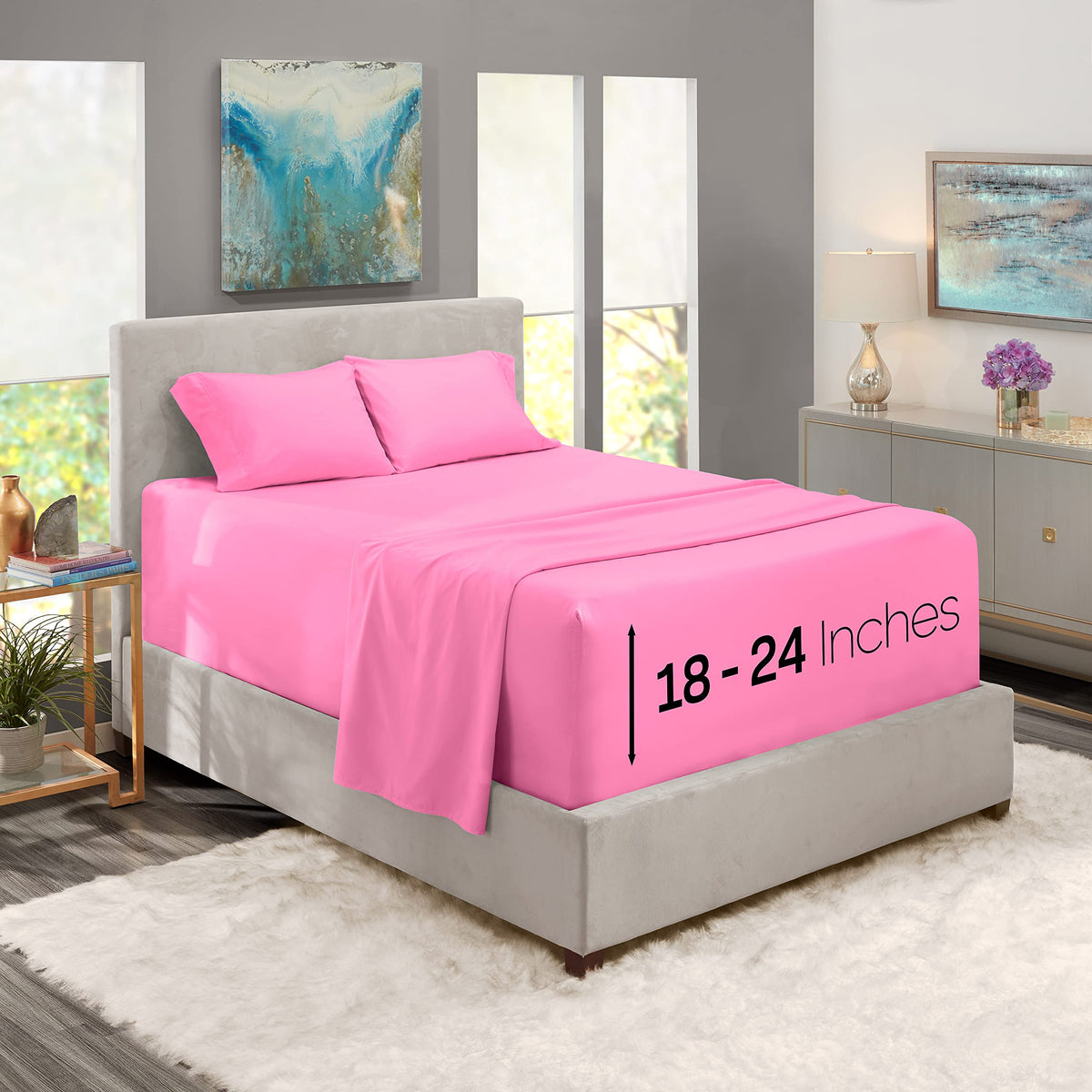 Nestl Bed Linen Set, Full Size, Deep Pocket, 4 Piece, Light Pink, Microfiber