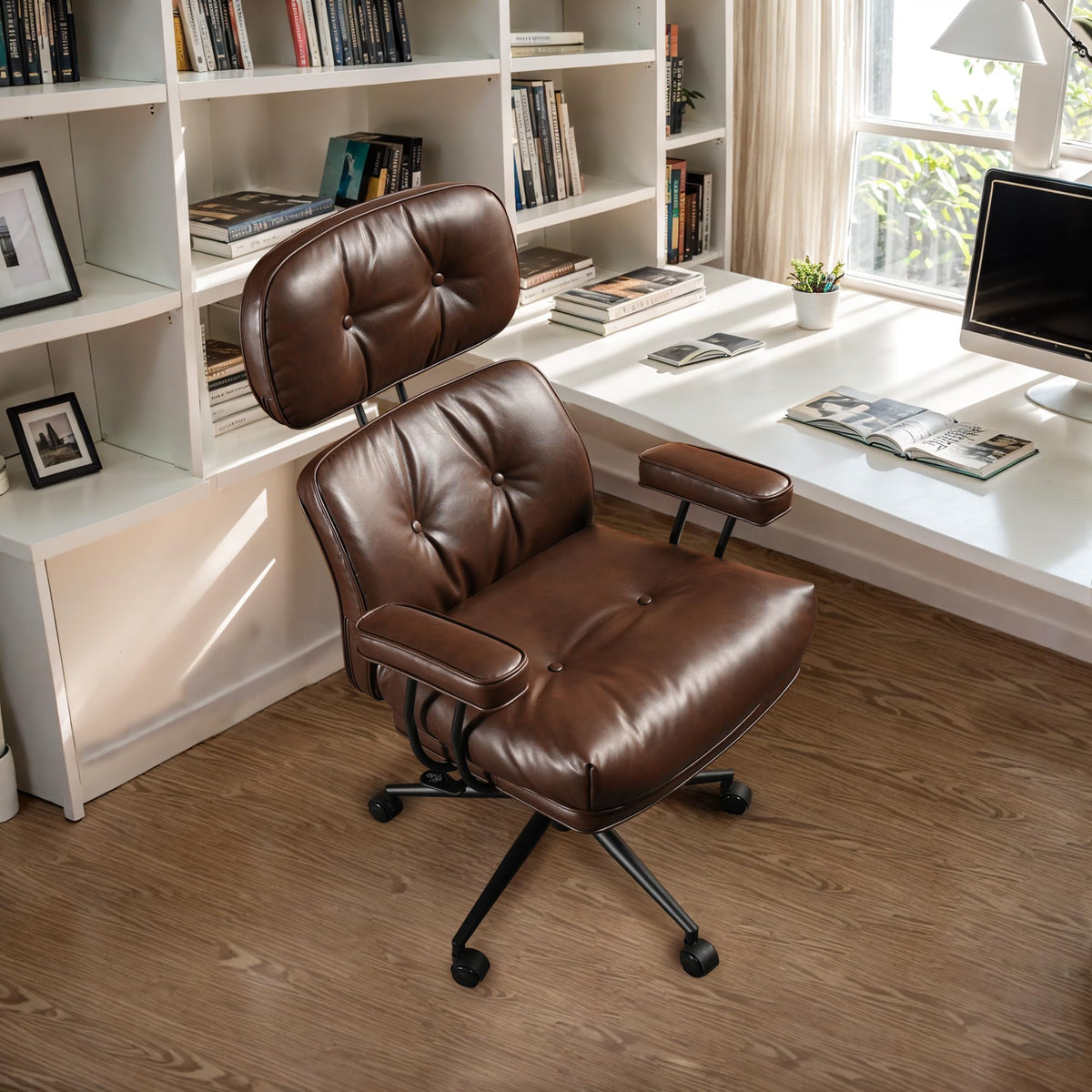 Faux Leather Executive Big And Tall Office Chair - Reclining Task Swivel Pc Chair With Lumbar Support, Dark Brownpu