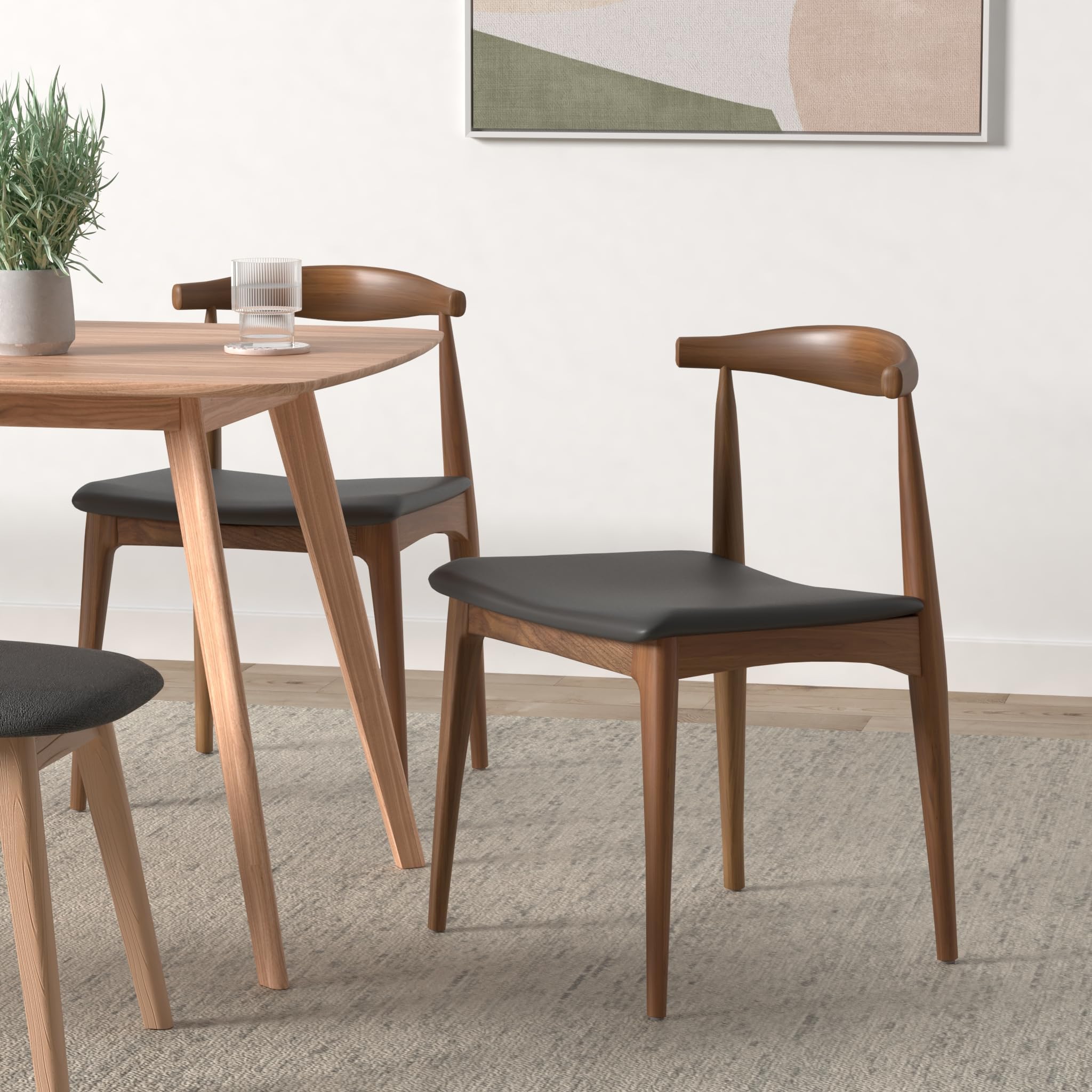 Modway Tracy Mid-Century Modern Wood and Faux Leather Upholstered Dining Chair in Black