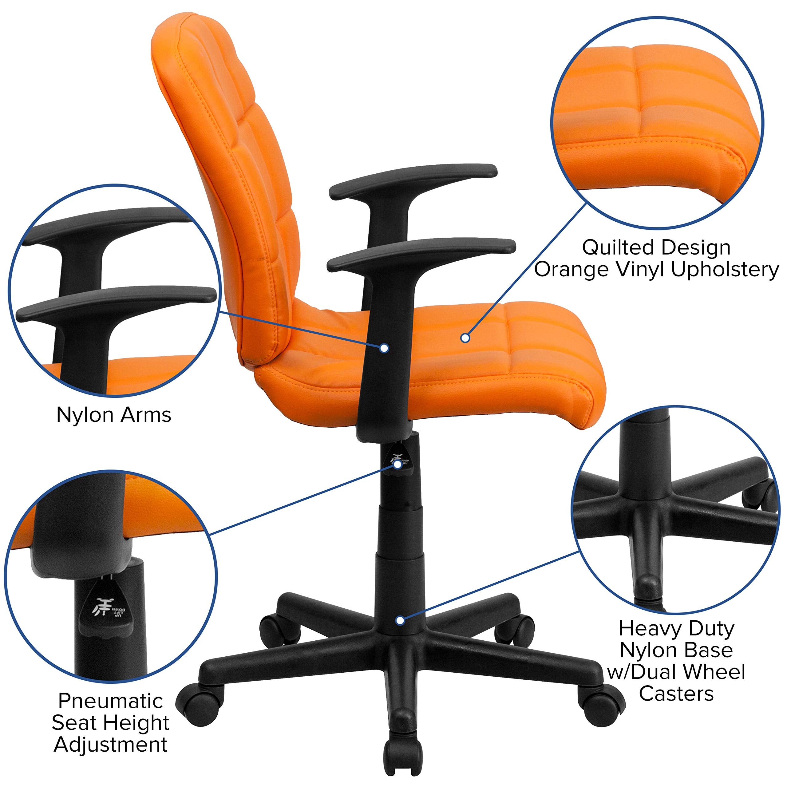 Flash Furniture Clayton Mid-Back Orange Quilted Vinyl Swivel Task Office Chair with Arms