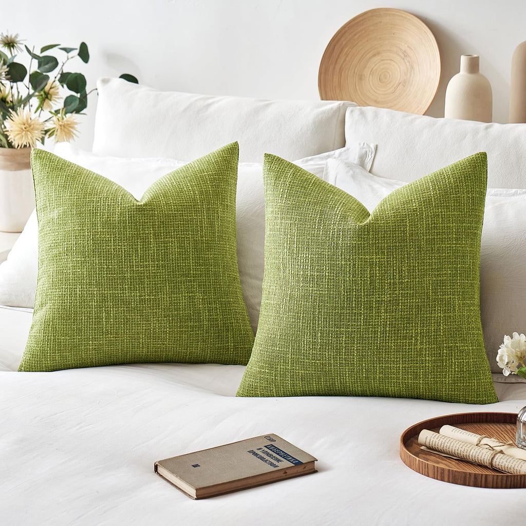 Miulee Burlap Linen Throw Pillow Covers 20X20 Inch Green Decorative Pillow Covers Modern Farmhouse Pillowcases Soft Accent Cushi