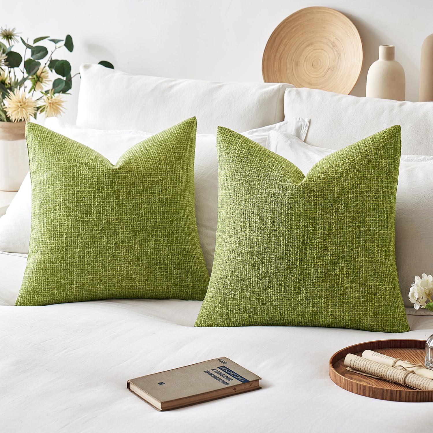 Miulee Burlap Linen Throw Pillow Covers 20X20 Inch Green Decorative Pillow Covers Modern Farmhouse Pillowcases Soft Accent Cushi