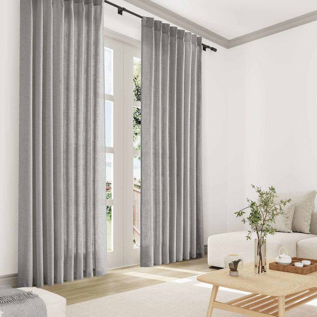 Joywell Linen Pinch Pleated Curtains 120 Inch Long,Back Tab Clip Rings Semi Sheer Light Filtering Soft Lightweight Drapes With Hooks Boho For Bedroom Living Room,W50 X L120,Grey,2 Panels Set