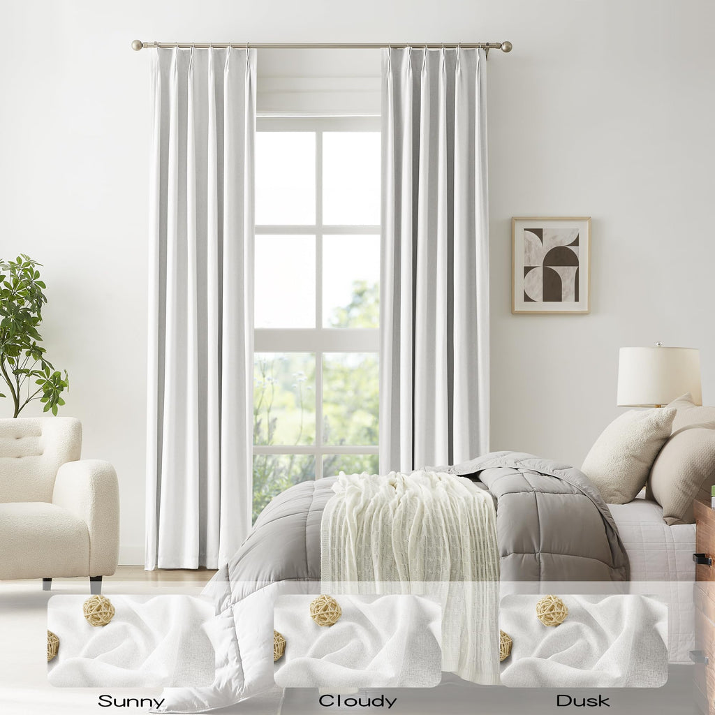 Dualife 144 Inch Pinch Pleated Blackout Curtains 12Ft, Accordion Style Thermal Insulated Drapes With Hooks, Back Tab Ceiling Tra