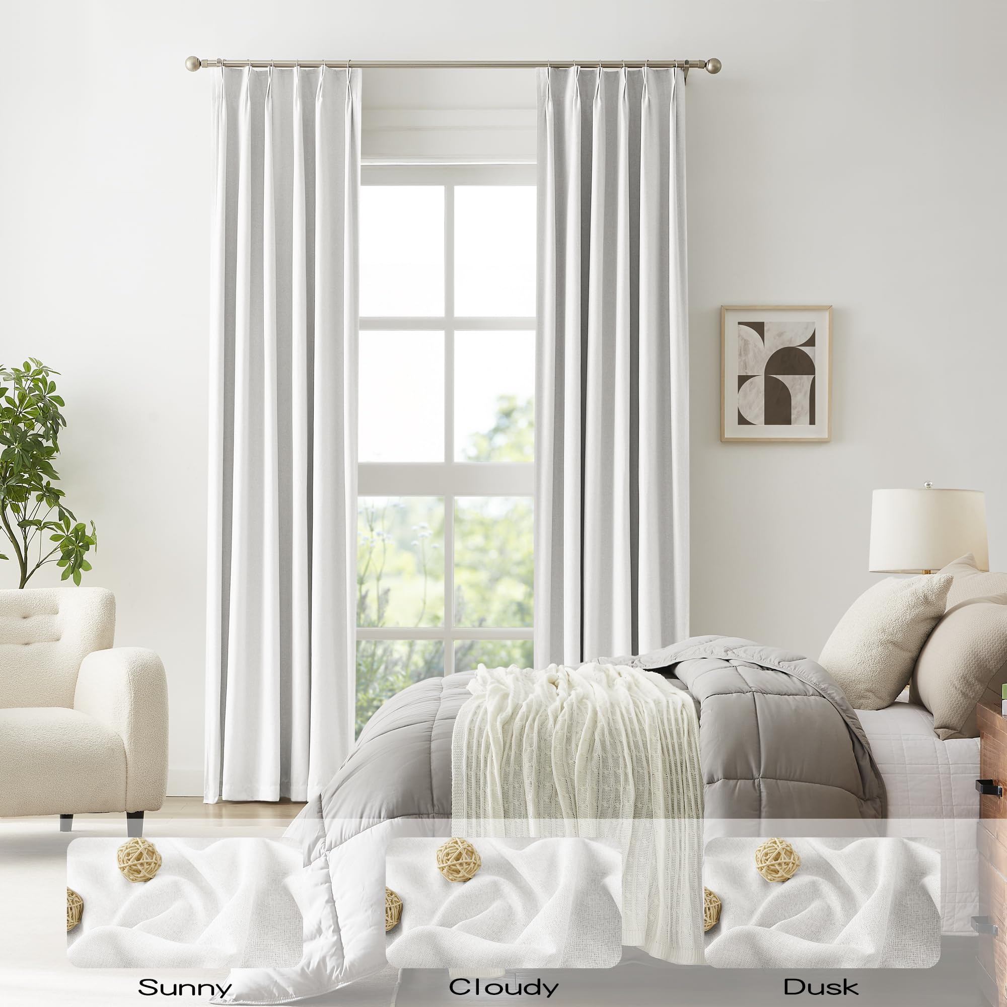 Dualife Pinch Pleated Blackout Curtains 108 Inches Long 9Ft, Accordion Style Custom Window Drapes With Hooks,Floor Length To Cei