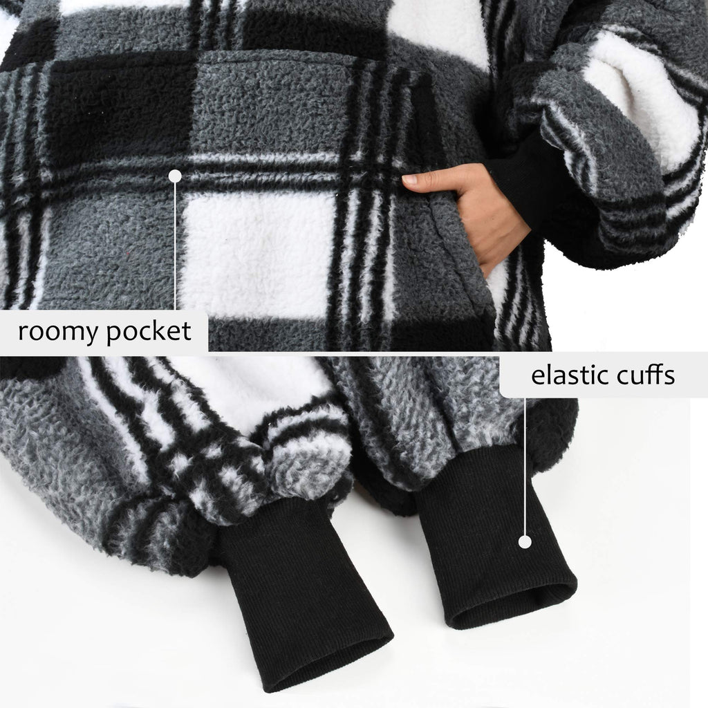 Catalonia Plaid Oversized Wearable Blanket Hoodie Sweatshirt, Comfortable Sherpa Lounging Pullover For Adults Men Women Wife Gir