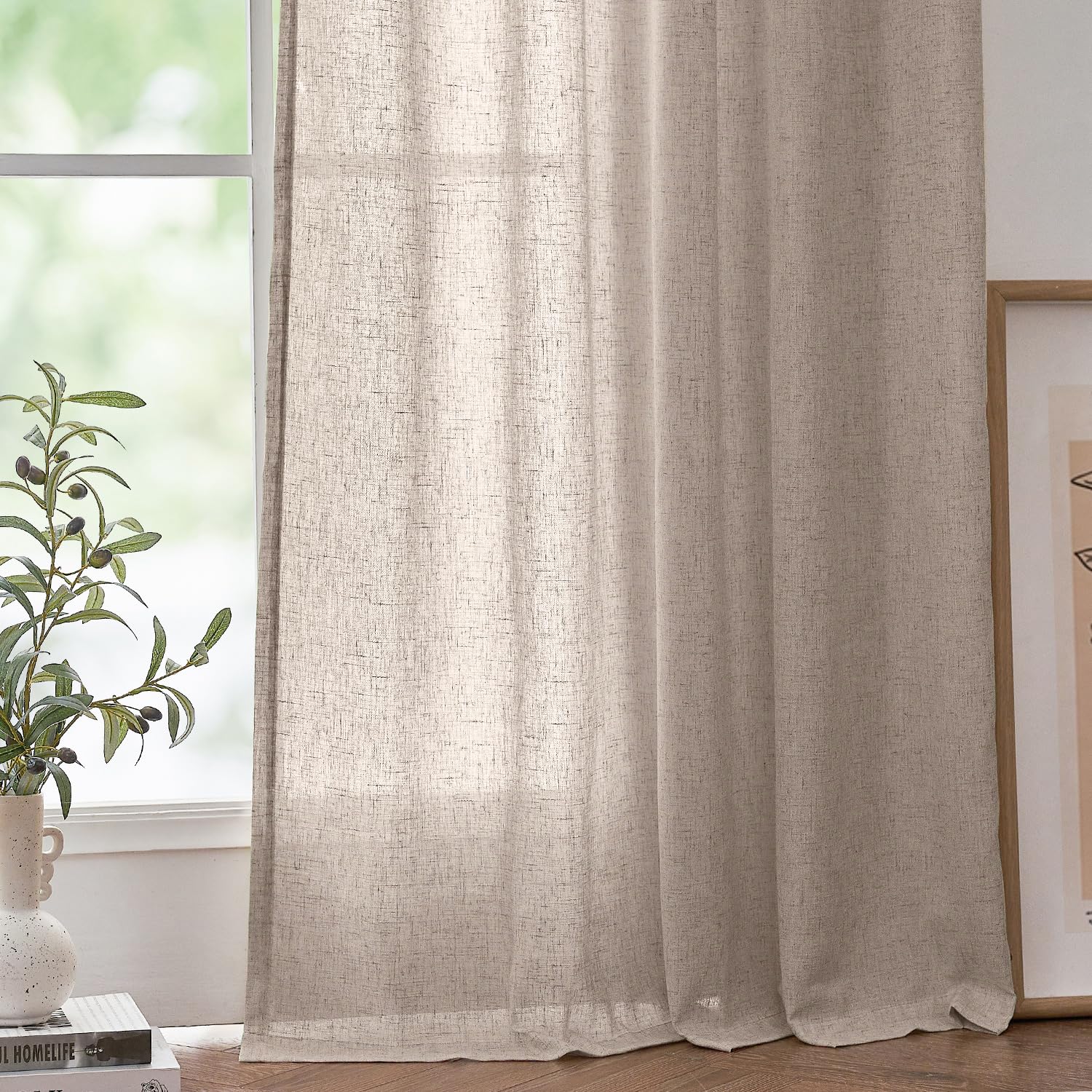 Jinchan Linen Blend Curtain For Living Room 84 Inch Length Extra Wide For Room Divider Taupe Curtain Rustic Farmhouse Curtain Rod Pocket Back Tab Light Filtering Bedroom Window Curtain 1 Panel