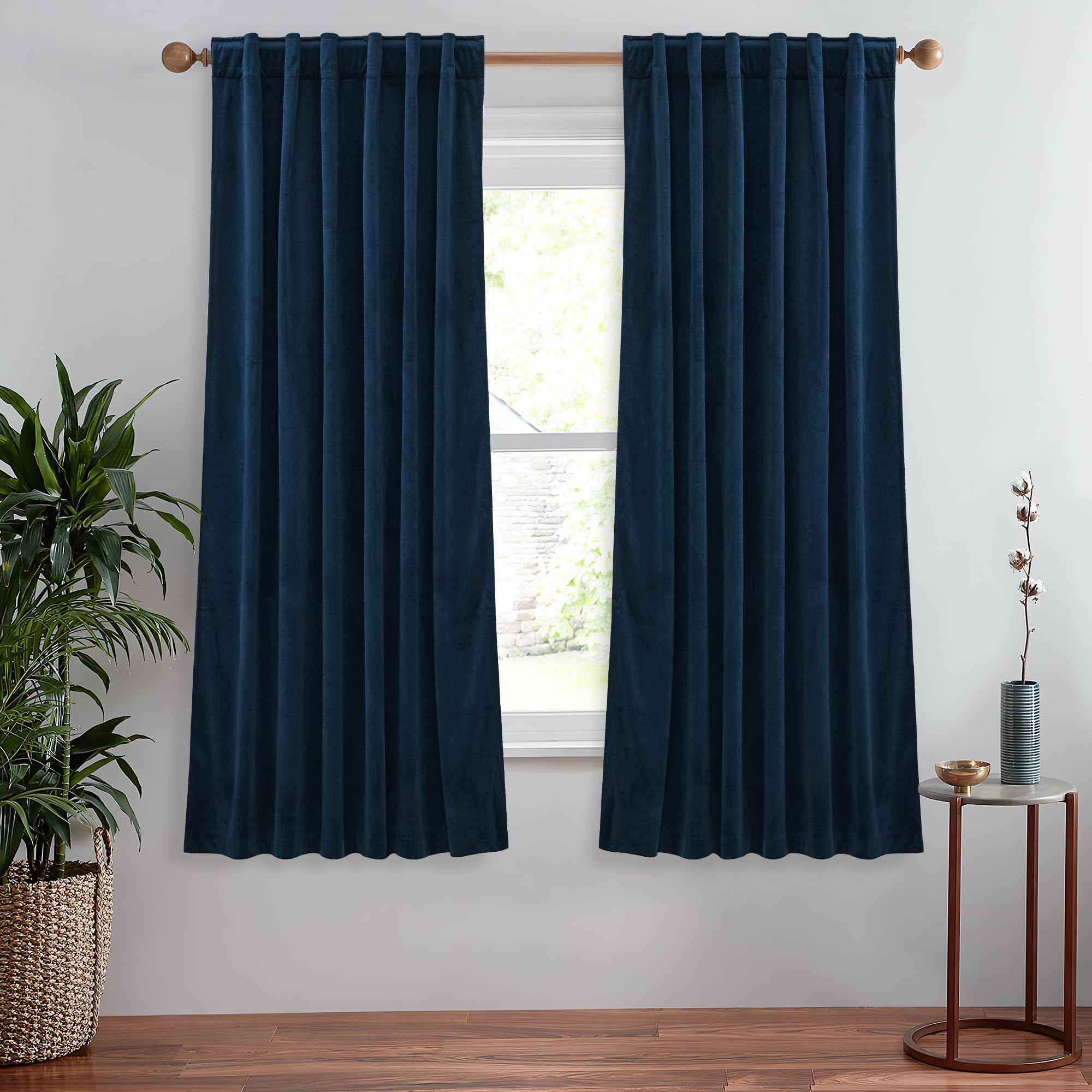 Stangh 63 Inches Navy Blue Blackout Curtains Soft Heavy Thermal Insulated Velvet Curtains, Back Tab Room Darkening Privacy Drape