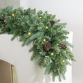 9FT Prelit Christmas Garland Decorations 50 White Light, Snow Xmas Garland with Lights, Pulg in, for Outdoor Indoor, Home Decora