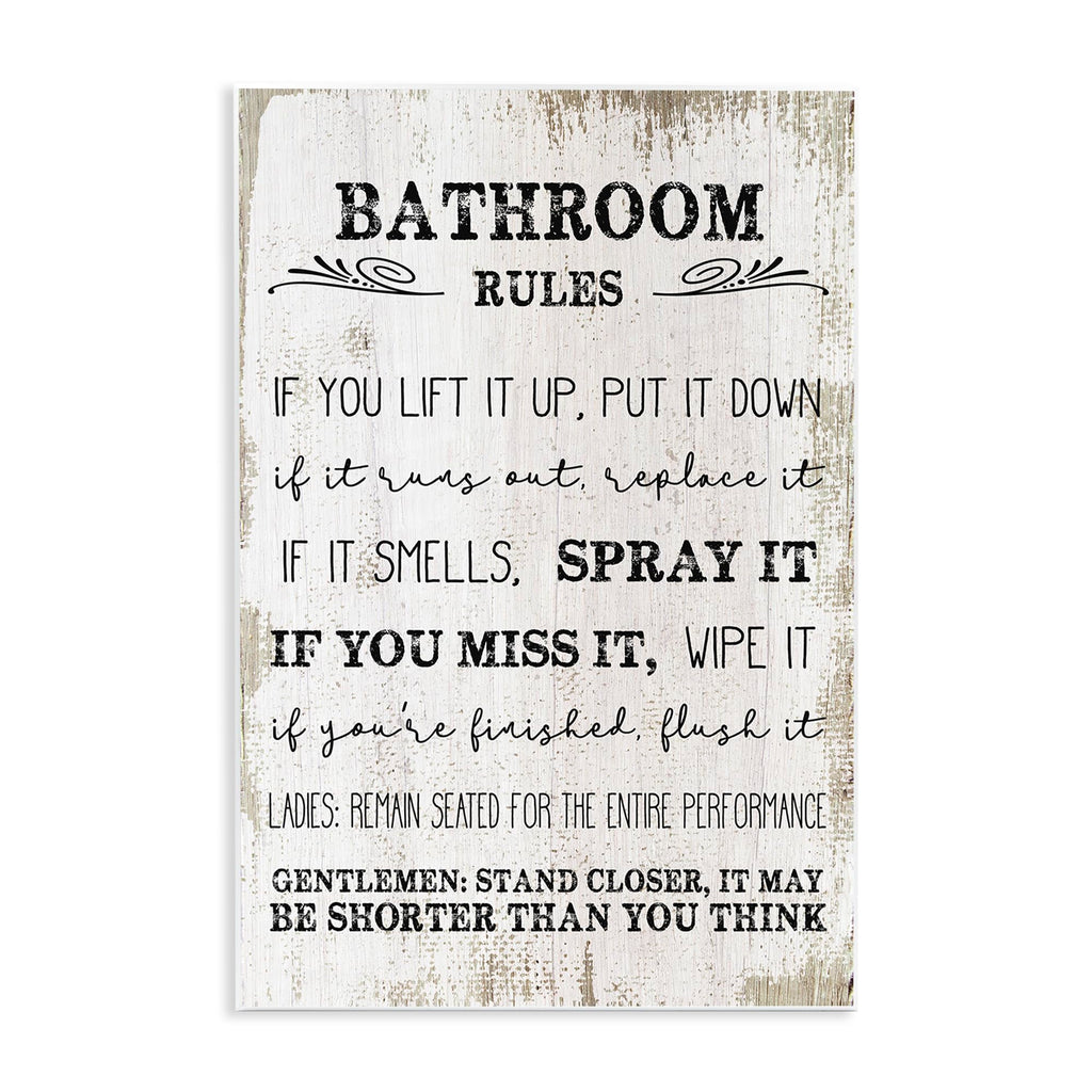 Stupell Industries Bathroom Rules Funny Word Wood Textured Design Wall Plaque, 12 x 18, Multi-Color
