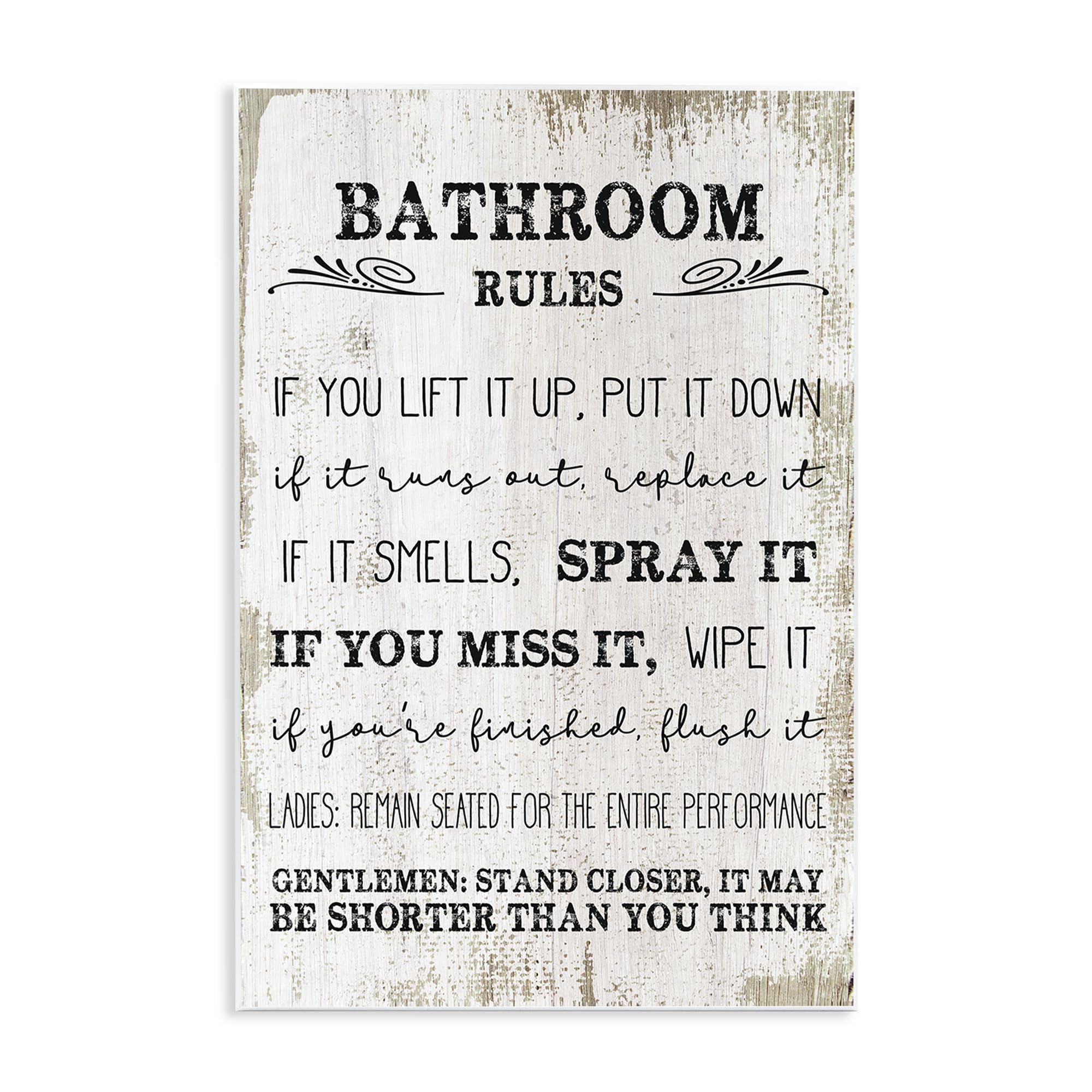 Stupell Industries Bathroom Rules Funny Word Wood Textured Design Wall Plaque, 12 x 18, Multi-Color