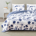 Navy Coastal Quilt Bedding Set, Summer Coastal Quilt With Shams, Beach 3-Piece Reversible All Season Bedspread Quilt Set. Lightw
