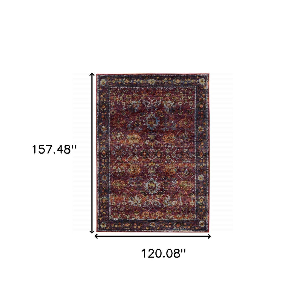 HomeRoots 509978 10 x 13 ft. Red Purple Gold & Gray Oriental Power Loom Stain Resistant Rectangle Area Rug