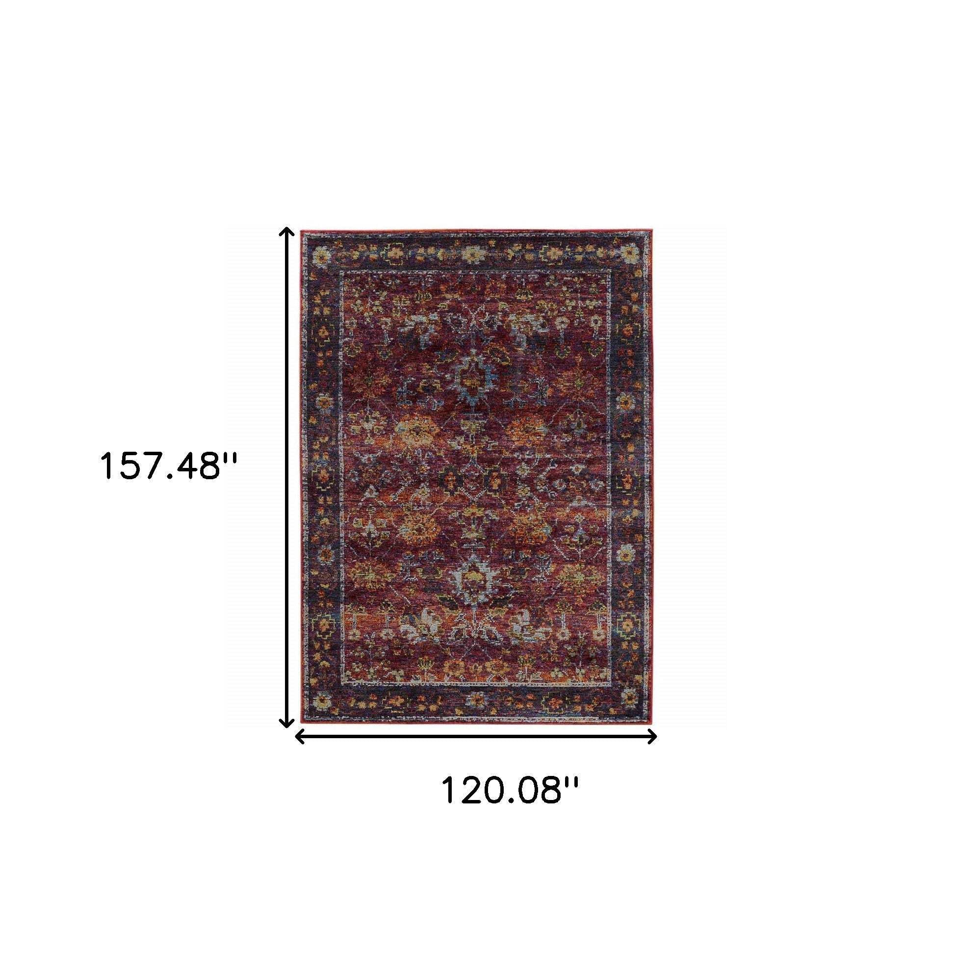 HomeRoots 509978 10 x 13 ft. Red Purple Gold & Gray Oriental Power Loom Stain Resistant Rectangle Area Rug