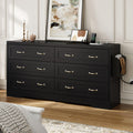 DWVO 59 W 6 Drawers Dresser, Large Chest of Drawers, Black Retro Wood Rattan Dresser with Large Rattan Drawers, Storage Organize