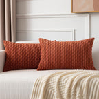Kevin Textile Pack Of 2 Corduroy Decorative Throw Pillow Covers 12X20 Inch Soft Boho Striped Pillow Covers Modern Farmhouse Home Decor For Spring Sofa Living Room Couch Bed Rust