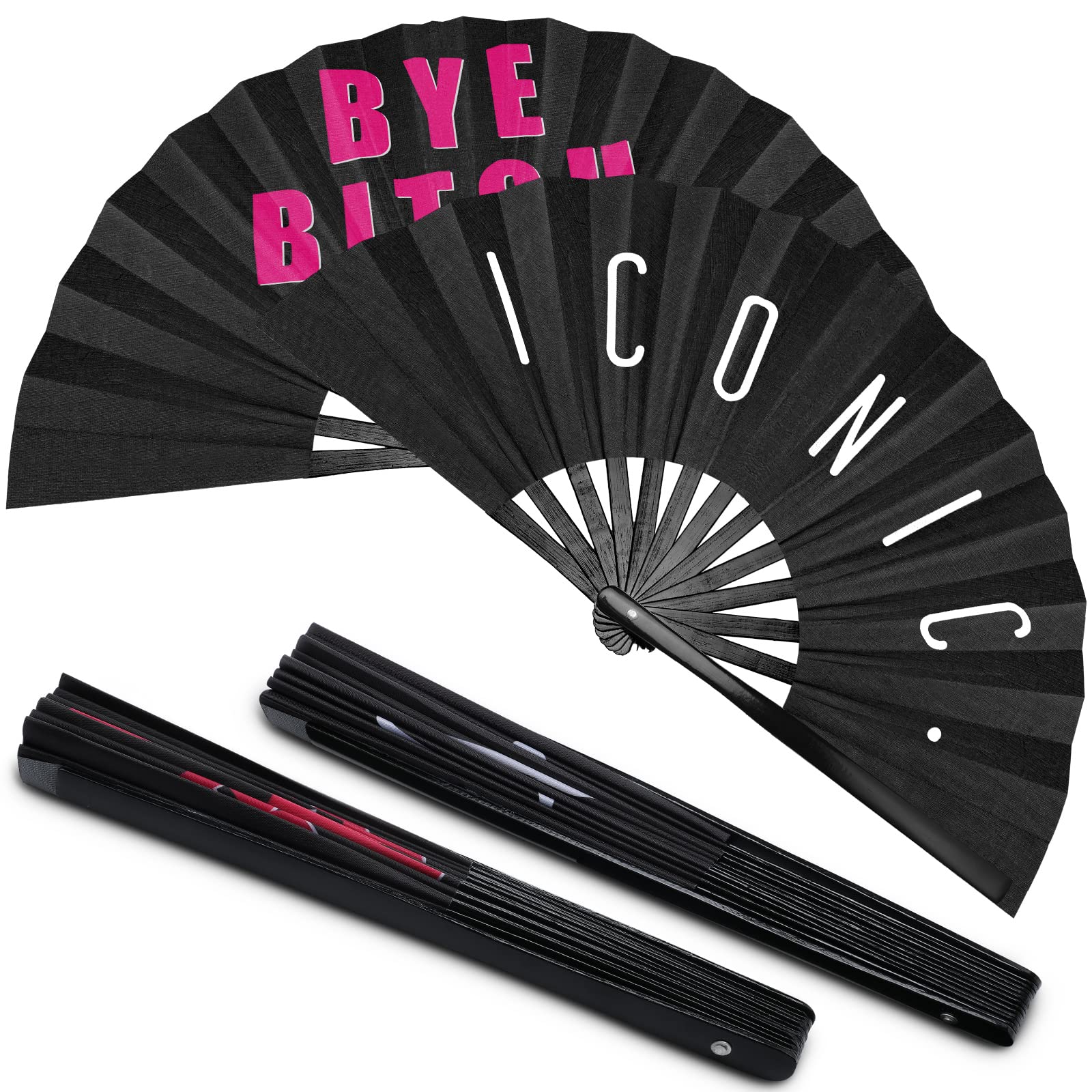 Amyhill Rave Fan 2 Packs Large Folding Hand Fan Festival Fan Bamboo Chinese Iconic Fan with Voice for Men and Women Party Perfor