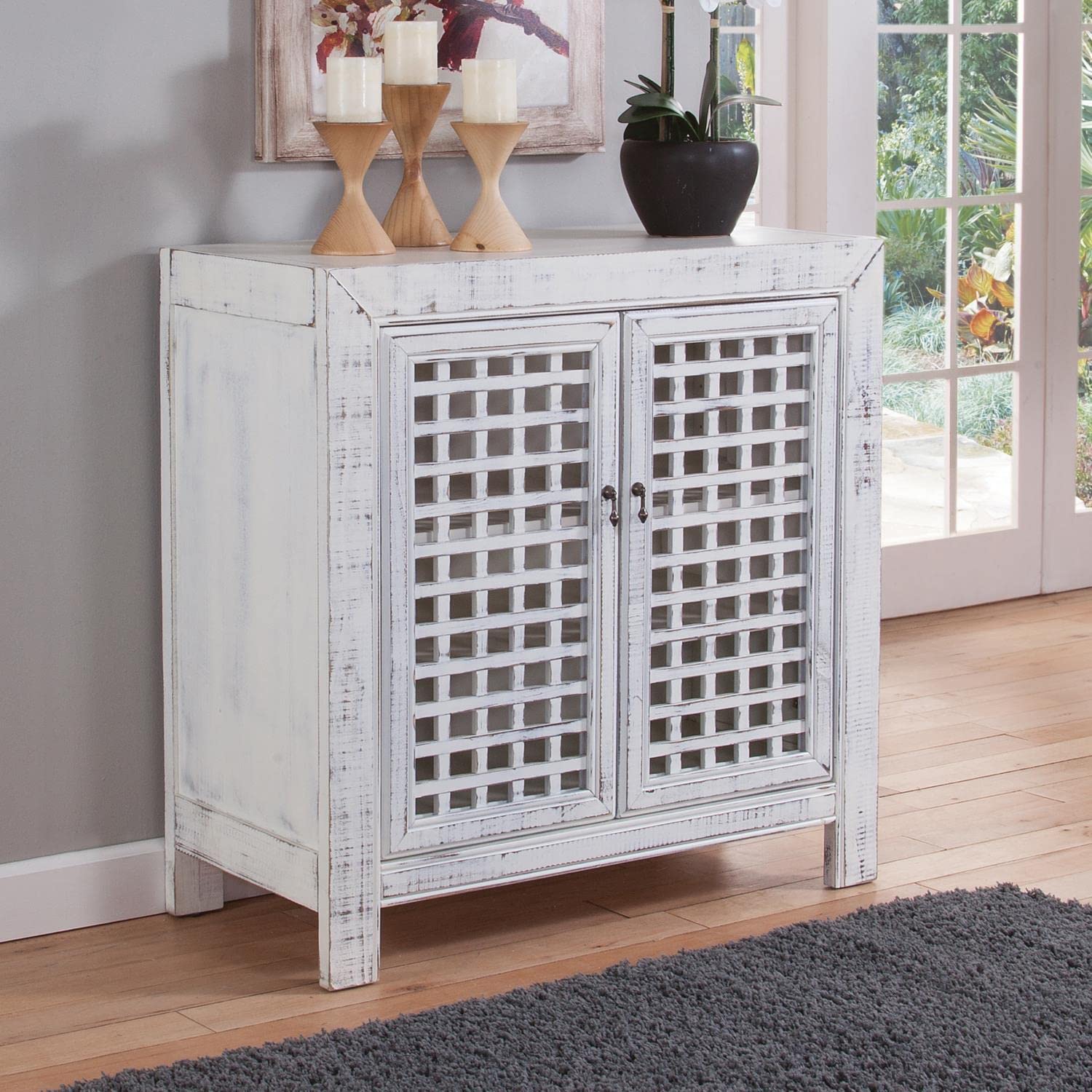 Steve Silver Rio Farmhouse Antiqued White Wood Accent Cabinet
