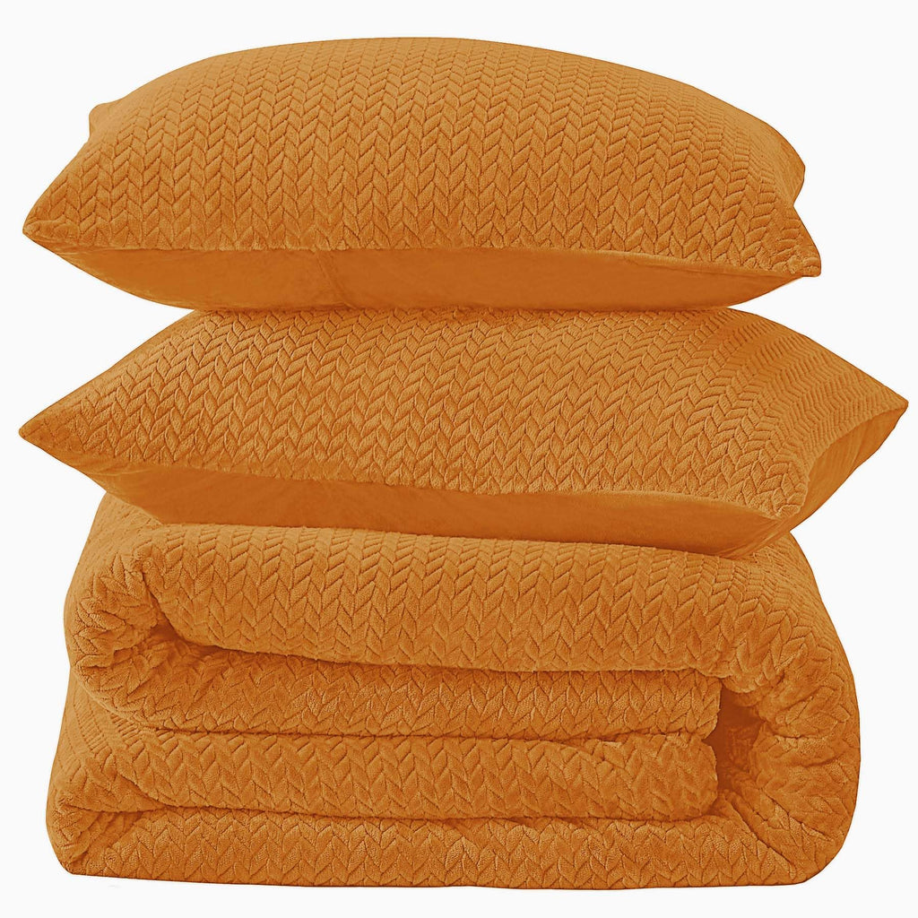 Chixpace Fluffy Queen Comforter Set - Furry Burnt Orange Leaves Pattern Faux Fur Bed Set, Winter Ultra Soft Fuzzy Comfort Set, V