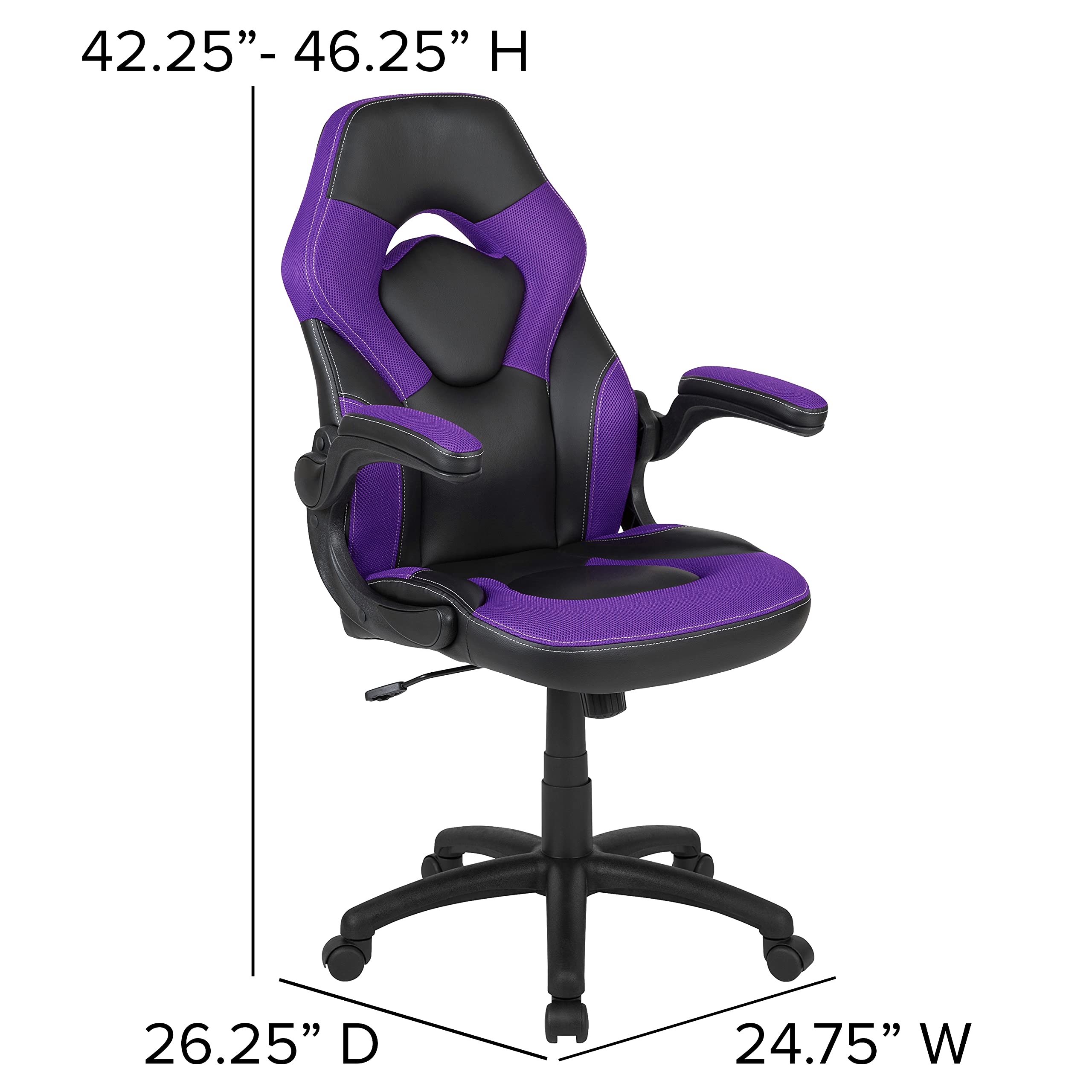 Flash Furniture X10 Gaming Chair Racing Office Ergonomic Computer PC Adjustable Swivel Chair with Flip-up Arms, Purple/Black LeatherSoft