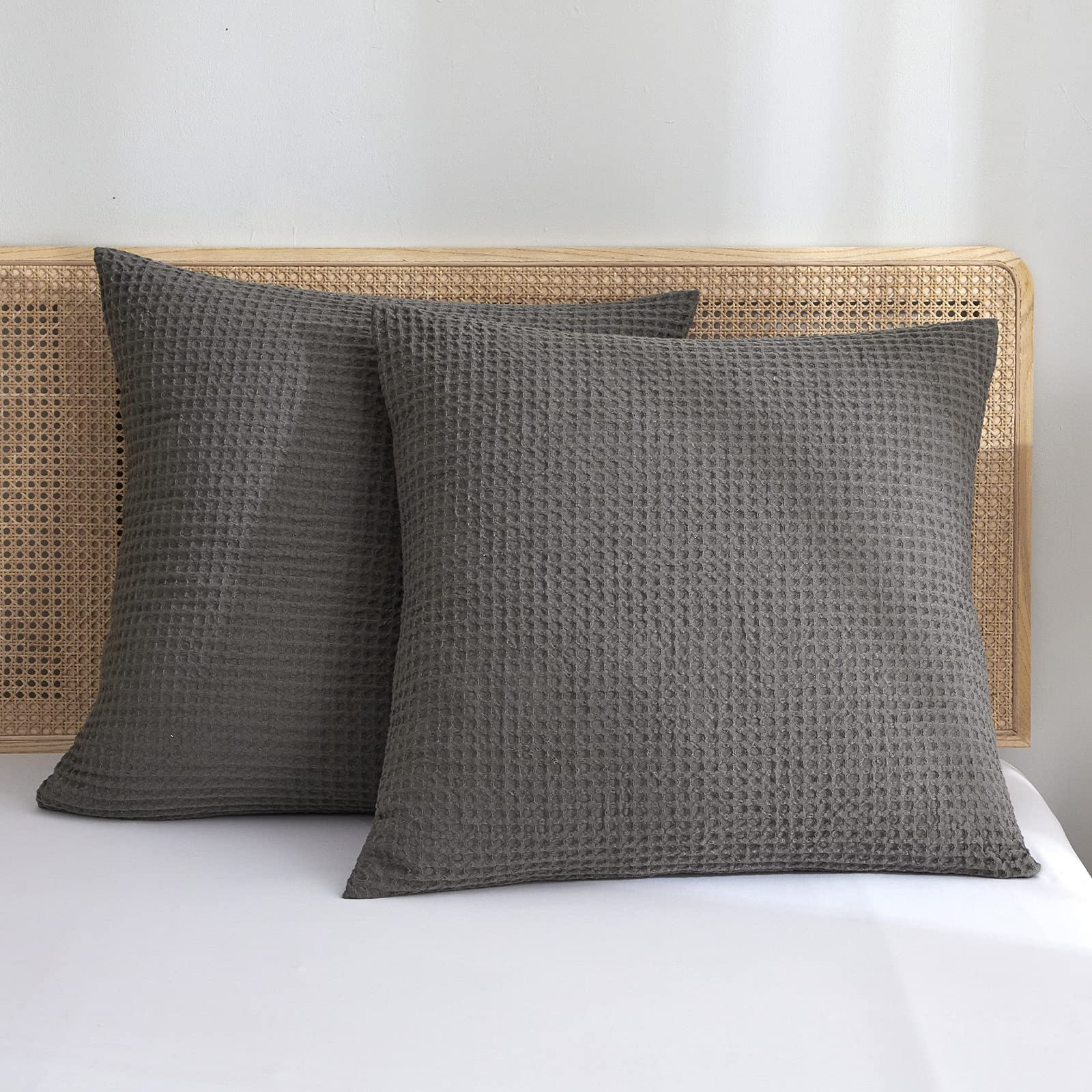 Phf Ultra Soft Waffle Weave Euro Shams Pillow Covers 26' X 26' 2 Pack, No Filling, Breathable Skin-Friendly Euro Throw Pillow Covers For Bed Couch Sofa, Grey