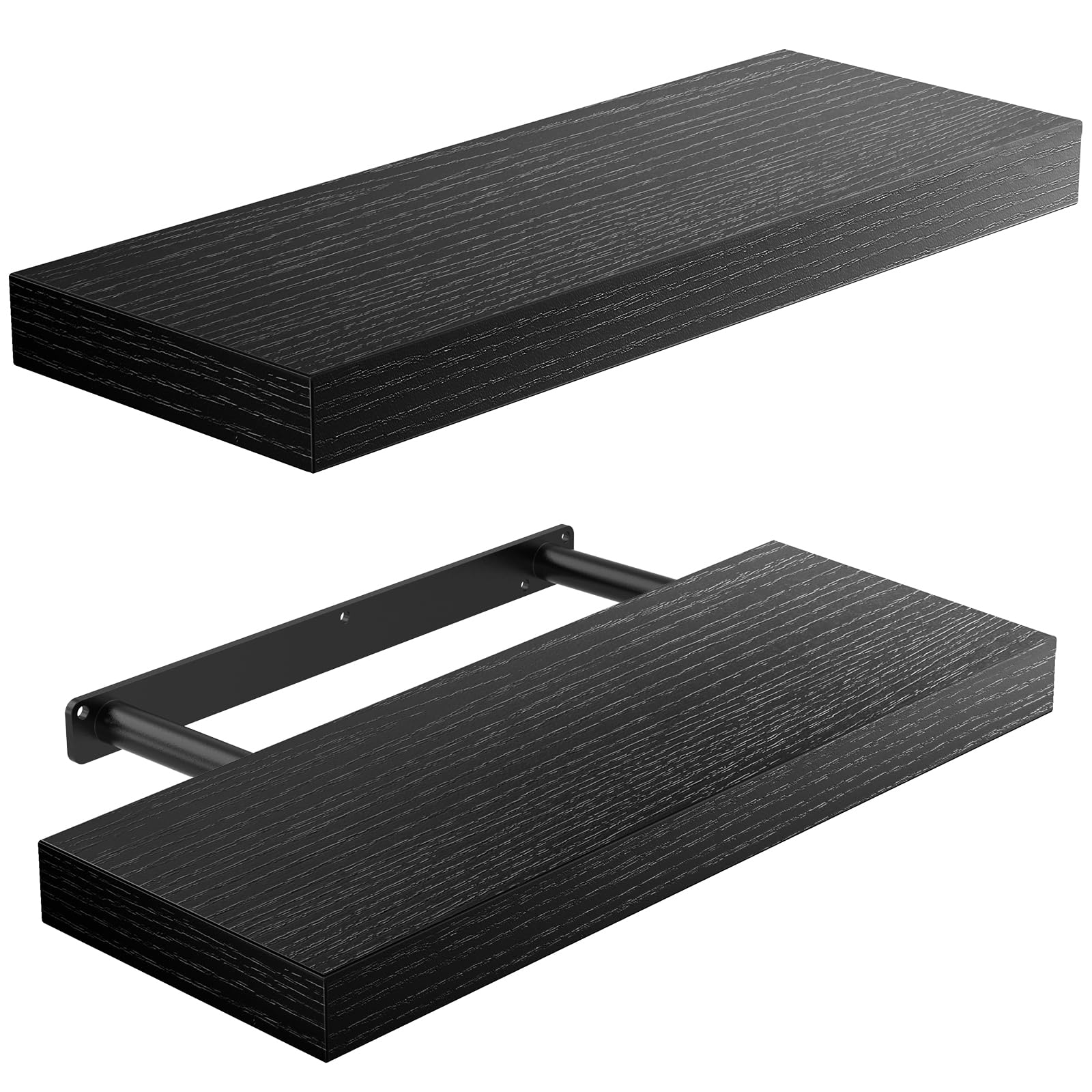 Amada Homefurnishing Floating Shelves Wall Mounted, 15 X 7 Inch Wall Shelves For Bathroom, Bedroom, Living Room, Black Shelves Set Of 2