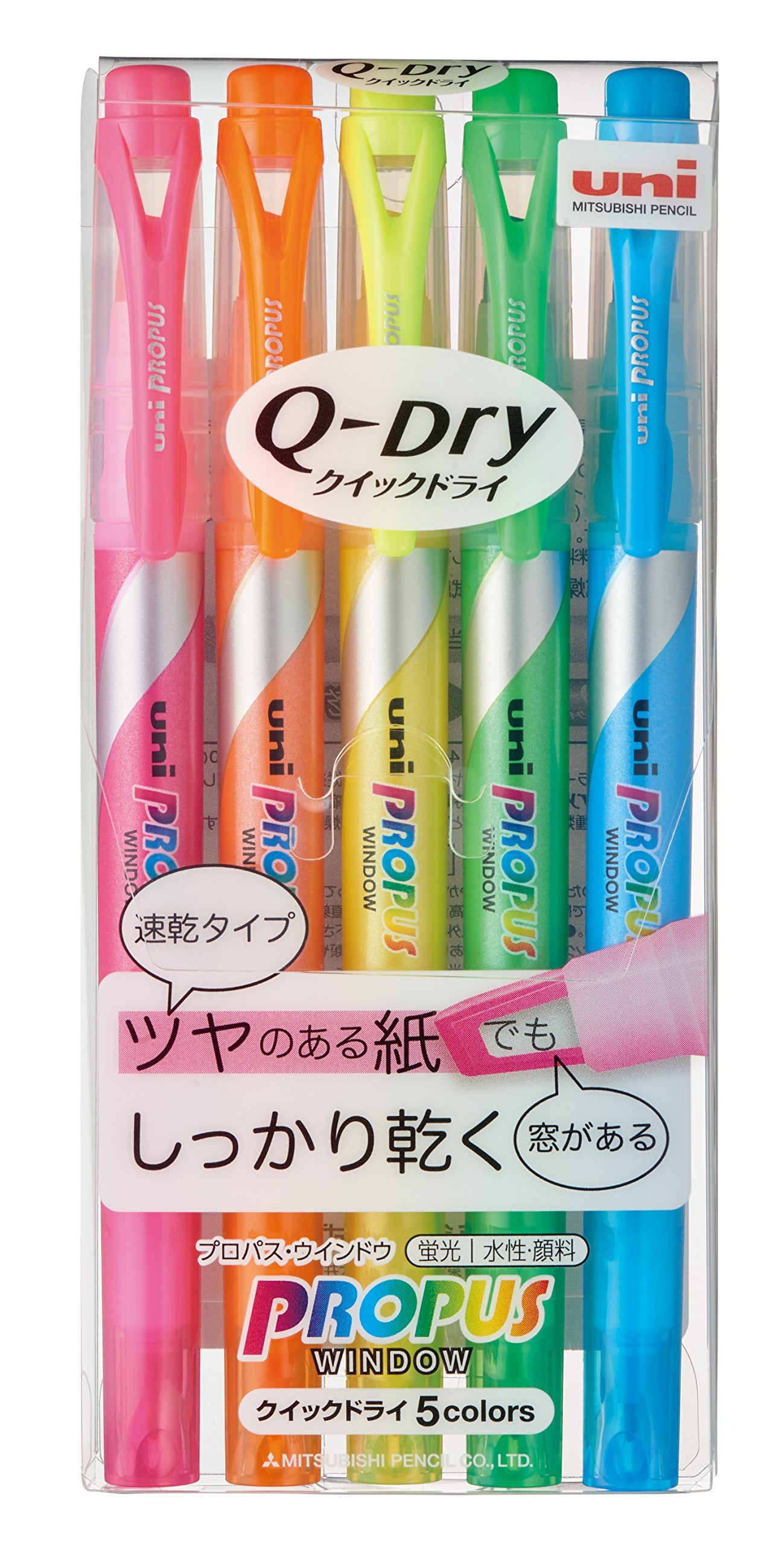 Uni Propus Window Quick Dry Highlighter Pen Set 5 Colors (Pus-138T 5C)