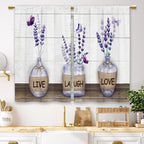 Laifzere Farmhouse Purple Lavender Kitchen Curtains Bottle Rustic Country Flower Small Short Cafe Window Curtains Floral Plank R