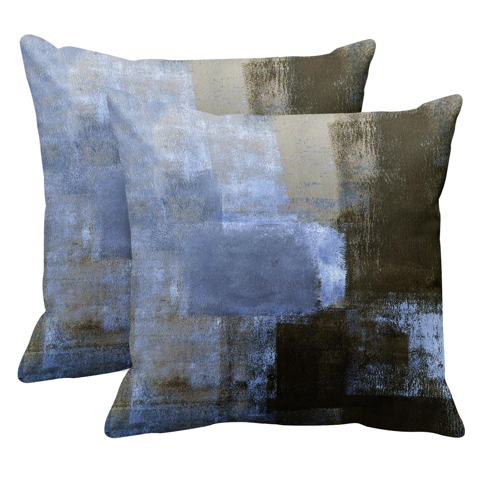 Emvency Set Of 2 Blue Brown Painting Throw Pillow Covers Beige Office Contemporary Abstract Modern Design Retro Decorative Pillo
