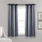 Lush Decor Sheer Grommet Curtains With Insulated Blackout Lining, Window Curtain Panels, Pair, 38''W X 63''L, Navy - Curtain Wit
