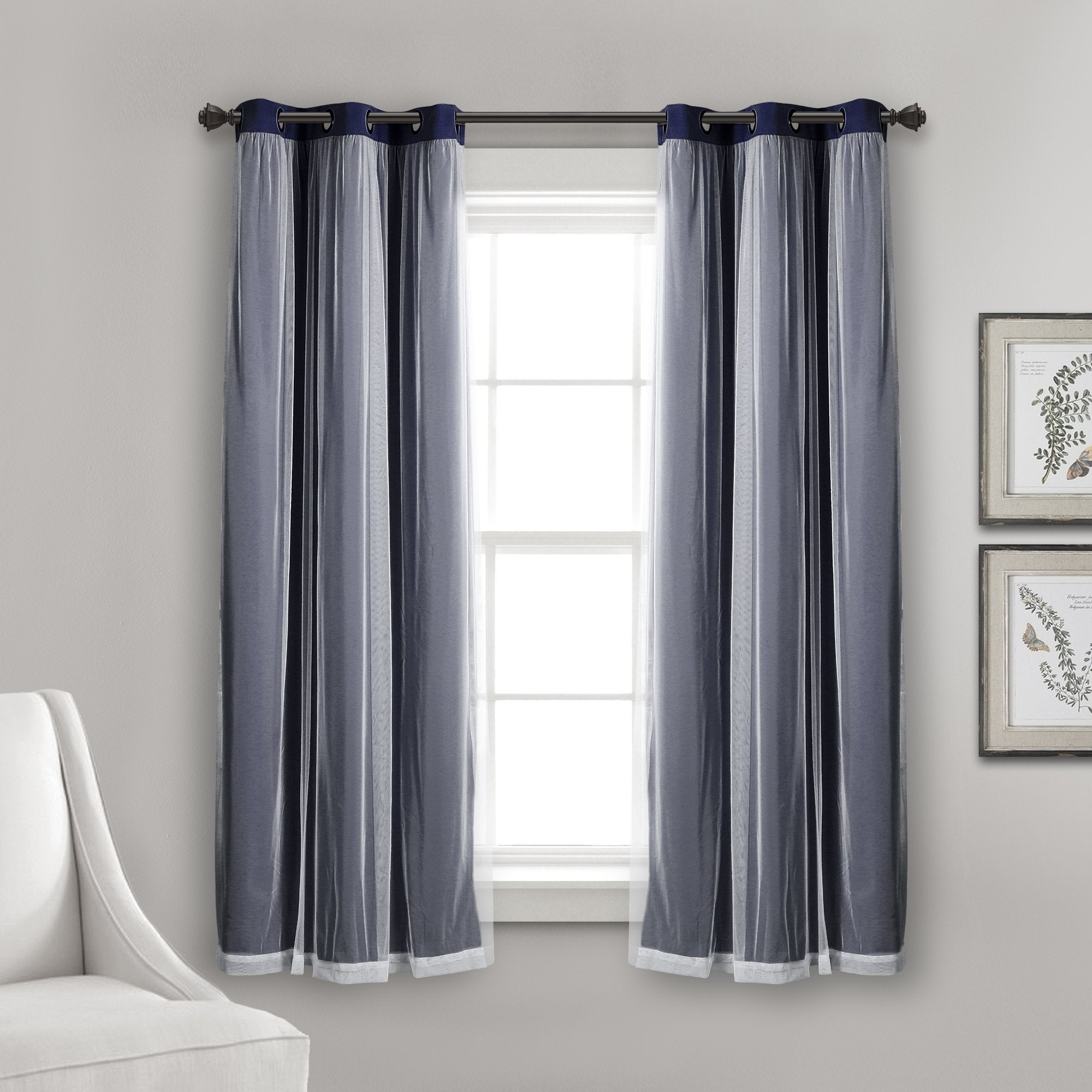 Lush Decor Sheer Grommet Curtains With Insulated Blackout Lining, Window Curtain Panels, Pair, 38''W X 63''L, Navy - Curtain Wit