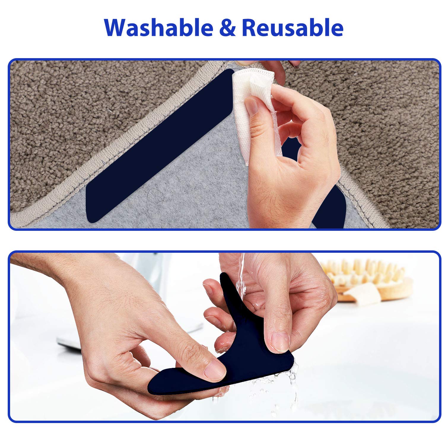 Sollifa Rug-Grip, 16 Pcs Dual Sided Washable Removable Prevent Curling Corner Carpet Holder, Keep Rug In Place Non Slip Adhesive