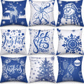 Hosuly 9 Pieces Christmas Pillow Covers 18 x 18 Inch Christmas Throw Pillow Cases Decorations Cushion Case for Home Farmhouse So