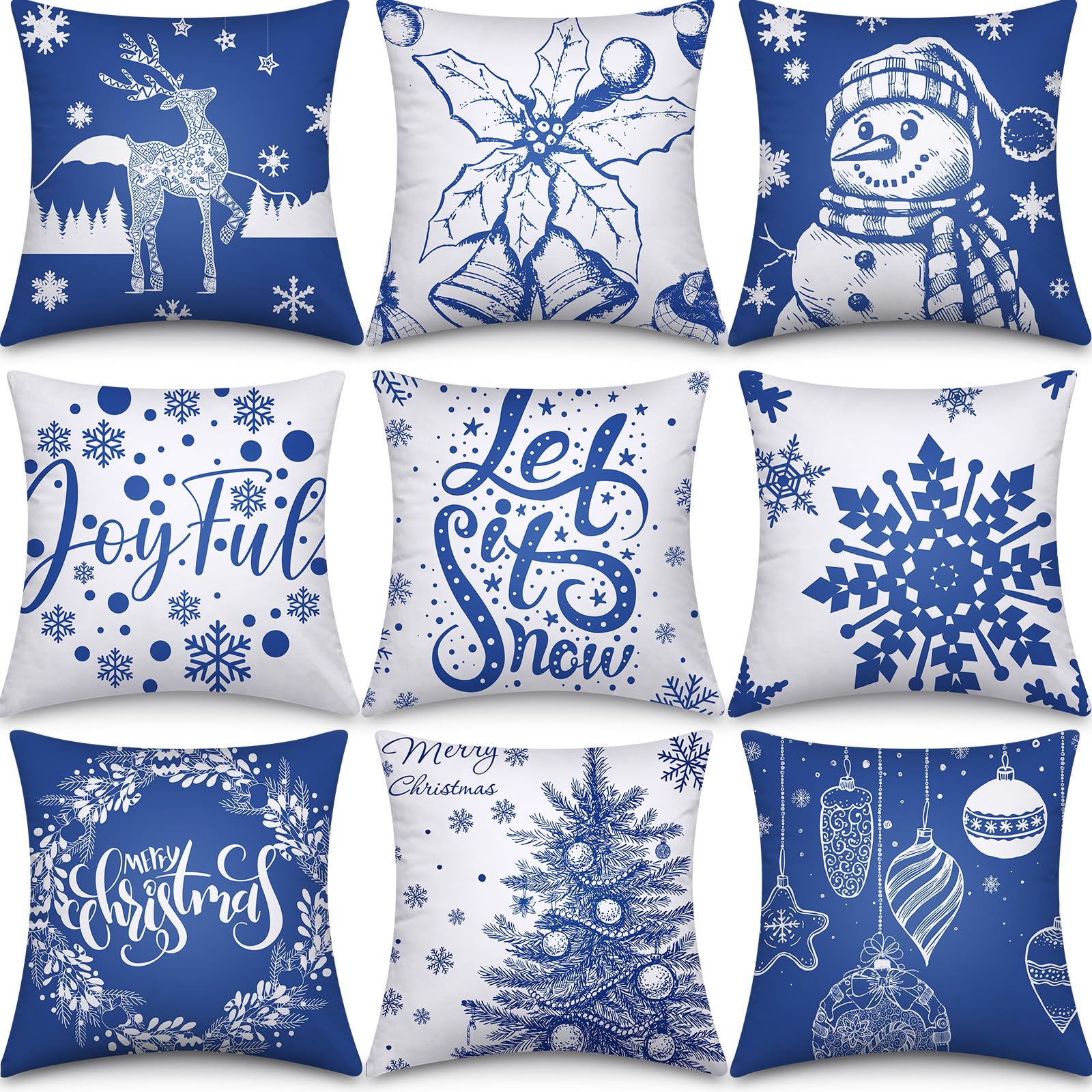 Hosuly 9 Pieces Christmas Pillow Covers 18 x 18 Inch Christmas Throw Pillow Cases Decorations Cushion Case for Home Farmhouse So