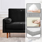 American Furniture Classics Black 69 Inch Wide Upholstered Two Cushion Sofa with Bolster Pillows Velvet, 69" x 32" x 37"