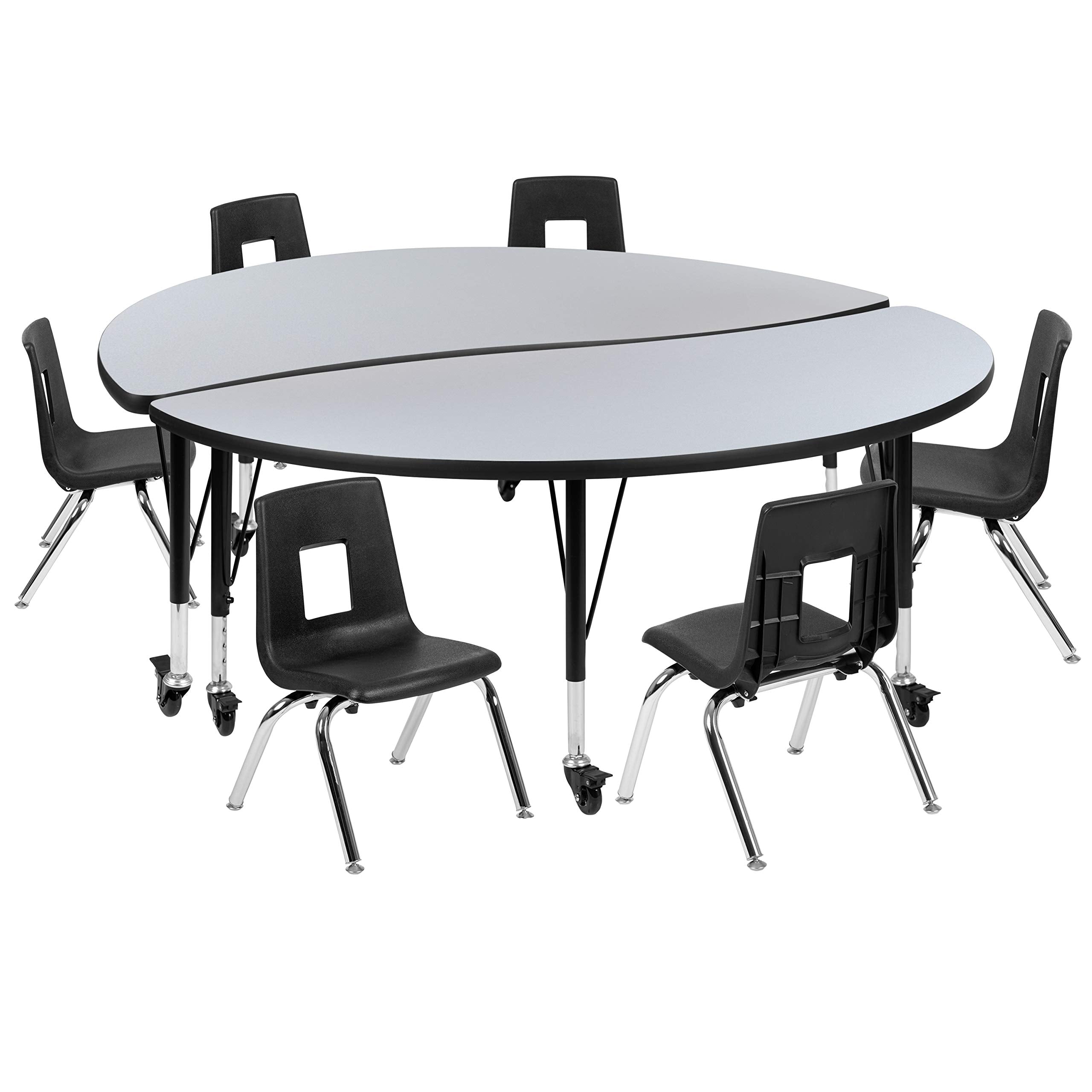 Flash Furniture Emmy Mobile 60" Circle Wave Flexible Laminate Activity Table Set with 12" Student Stack Chairs, Grey/Black
