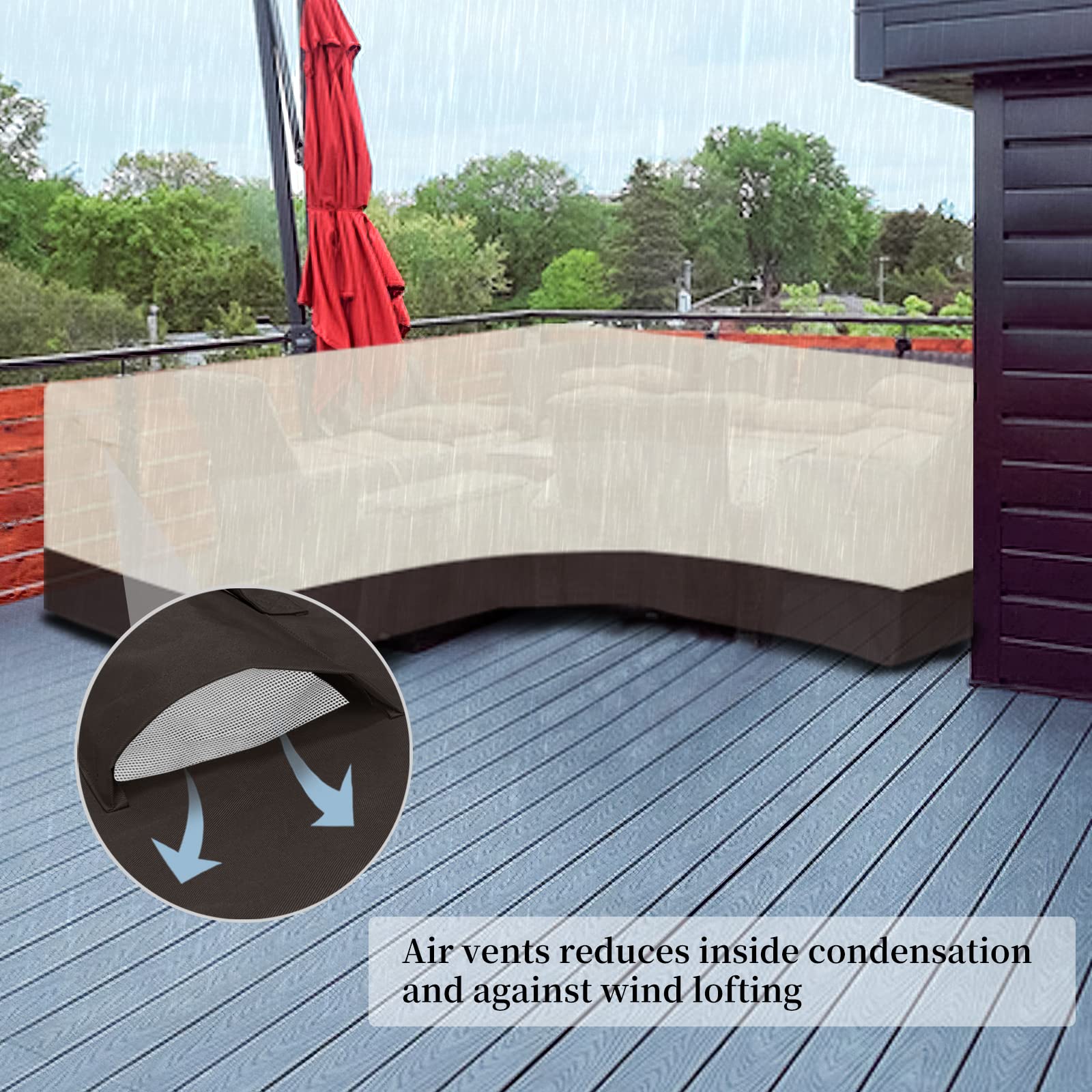 Easy-Going Patio V-Shaped Sectional Sofa Cover, Waterproof Outdoor Sectional Cover, Heavy Duty Garden Furniture Cover With Air Vent 100' L (On Each Side) X 33.5' D X 31' H, Beige/Dark Brown