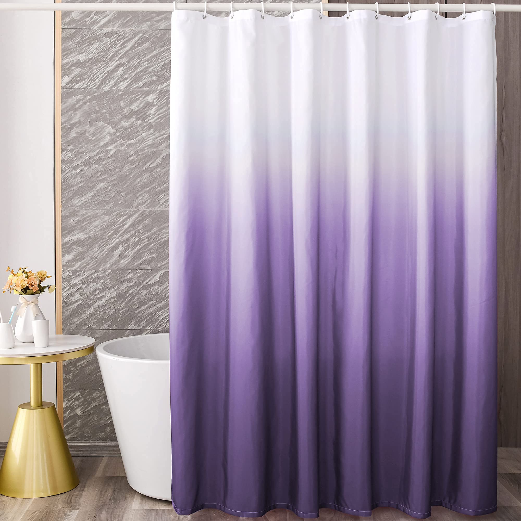YI & ZE Ombre Dark Purple Shower Curtain Sets for Bathroom Accessories Fabric Polyester Waterproof Modern Shower Curtain Liner w