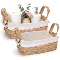 Fivebop Woven Storage Basket Set of 2, Multisize Boho Cattail Leaf Baskets with Handles & Liners, Decorative Baskets for Shelve