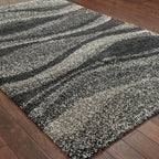 HomeRoots 507868 8 x 11 ft. Charcoal Silver & Gray Abstract Shag Power Loom Stain Resistant Rectangle Area Rug