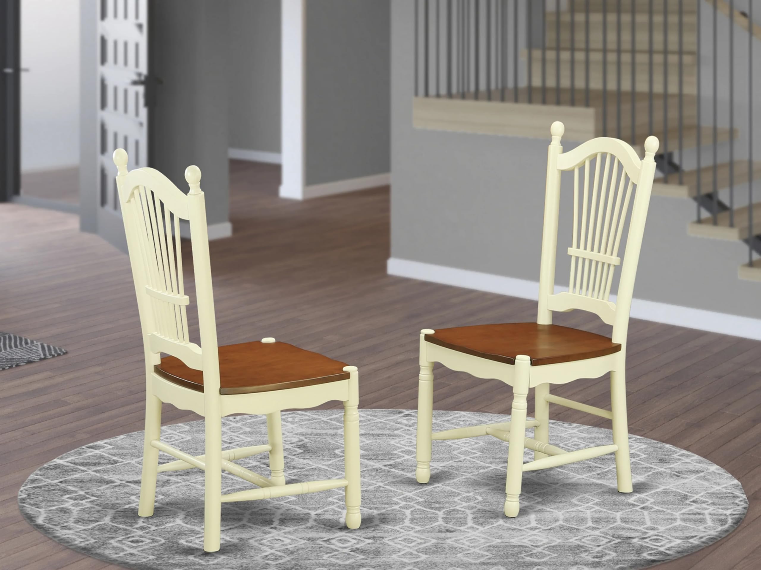 East West Furniture DOC-WHI-W Dover Dinette Chairs - Slat Back Wooden Seat Dining Chairs, Set of 2, Buttermilk & Cherry