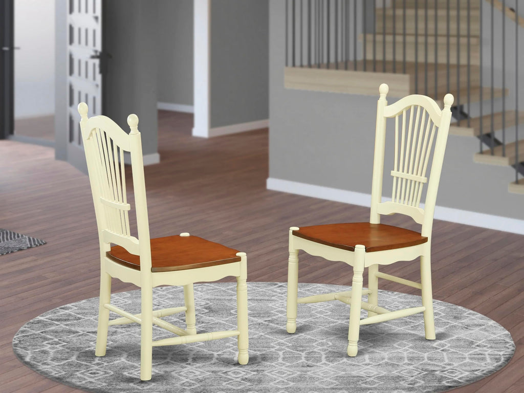 East West Furniture DOC-WHI-W Dover Dinette Chairs - Slat Back Wooden Seat Dining Chairs, Set of 2, Buttermilk & Cherry