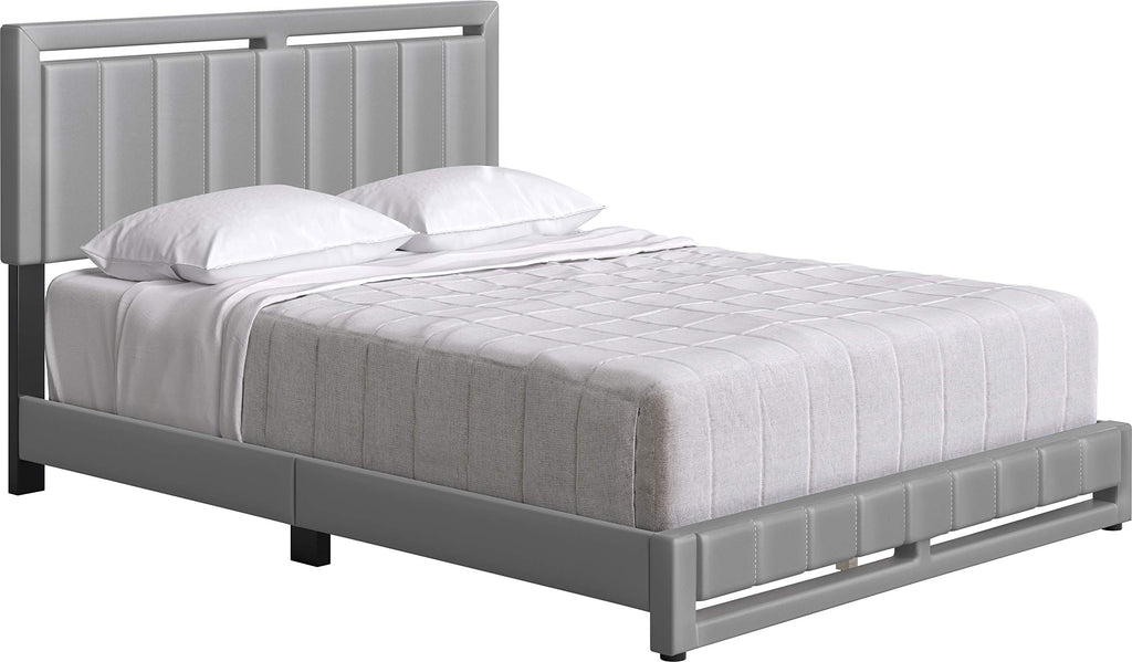 Boyd Sleep Beaumont Upholstered Platform Bed with Headboard, Mattress Foundation with Strong 14 Wood Slat Supports, No Box Spring Required, Gray Faux Leather, Size Queen