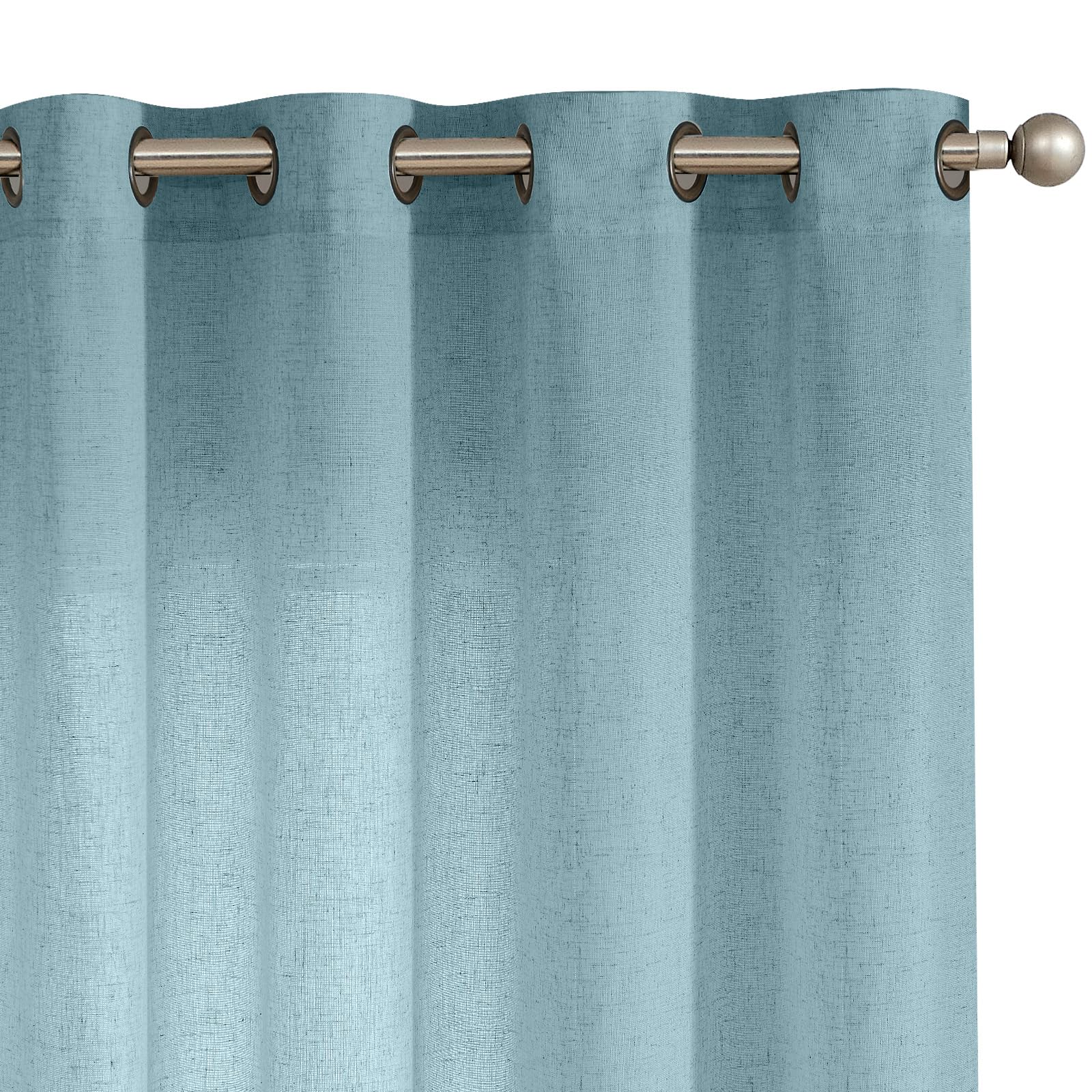 Jinchan Linen Curtains, Light Filtering Window Drapes With Grommet Top, Linen Blue Curtains 2 Panels For Living Room Farmhouse B