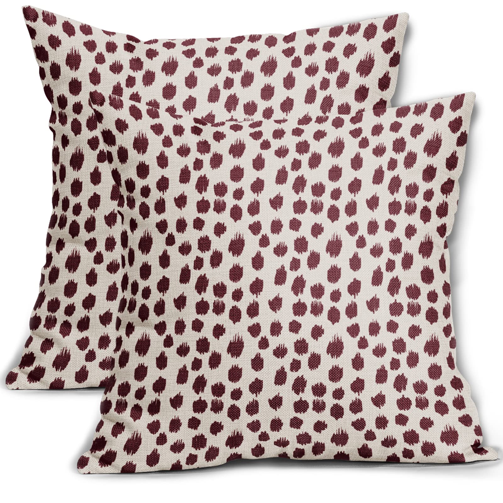 Burgundy Cream Pillow Covers 18X18 Set Of 2 Boho Design Polka Dot Throw Pillows Modern Brush Strokes Print Decorative Outdoor Pi