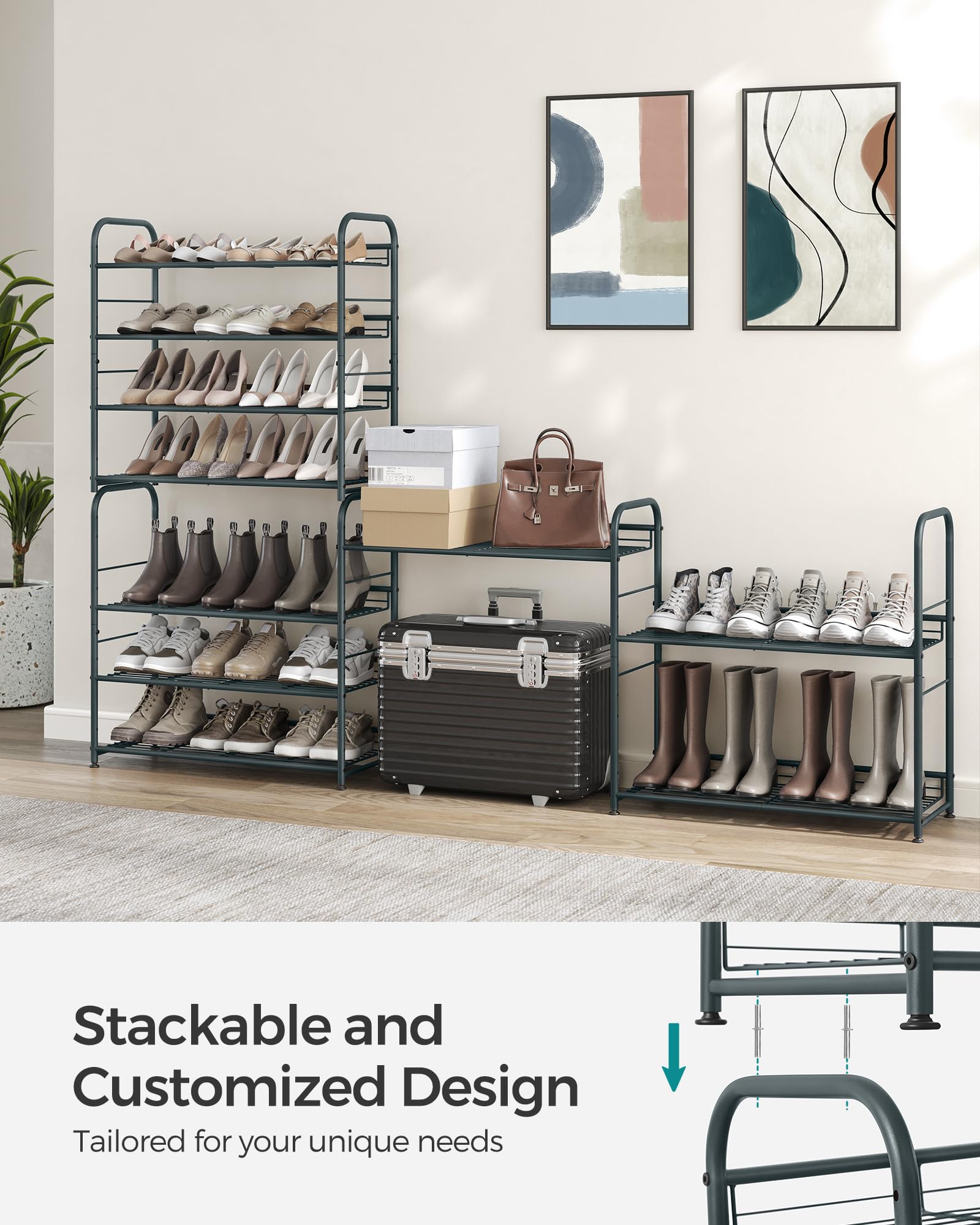Songmics Shoe Rack, 4 Tier Shoe Organizer For Closet, Holds Up To 16 Pairs Of Shoes, Shoe Rack For Front Door Entrance, Metal Shoe Shelf With Adjustable Tilt Angle, For Entryway, Garage, Grey