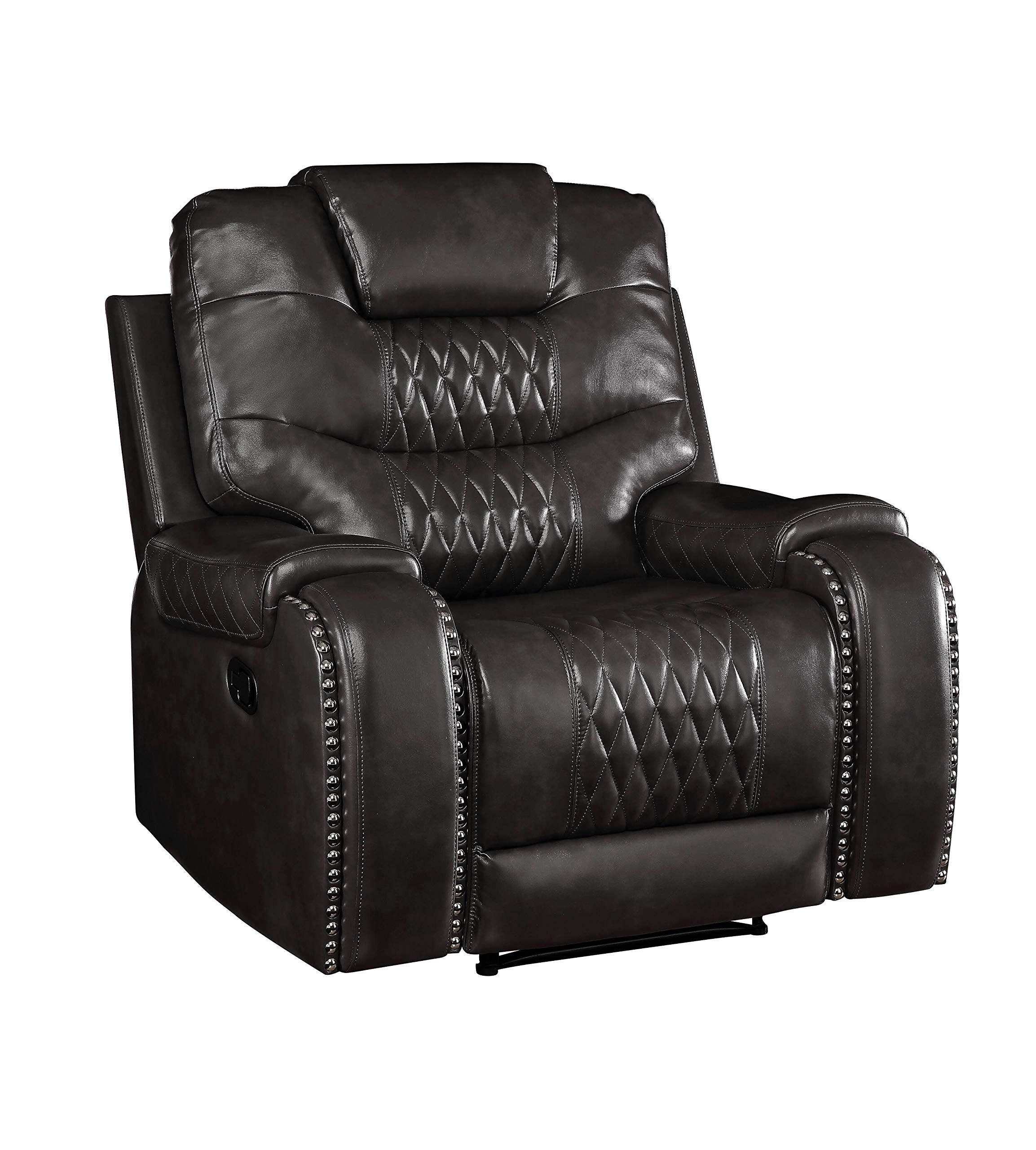 Acme Braylon Faux Leather Tufted Motion Recliner in Magnetite Black