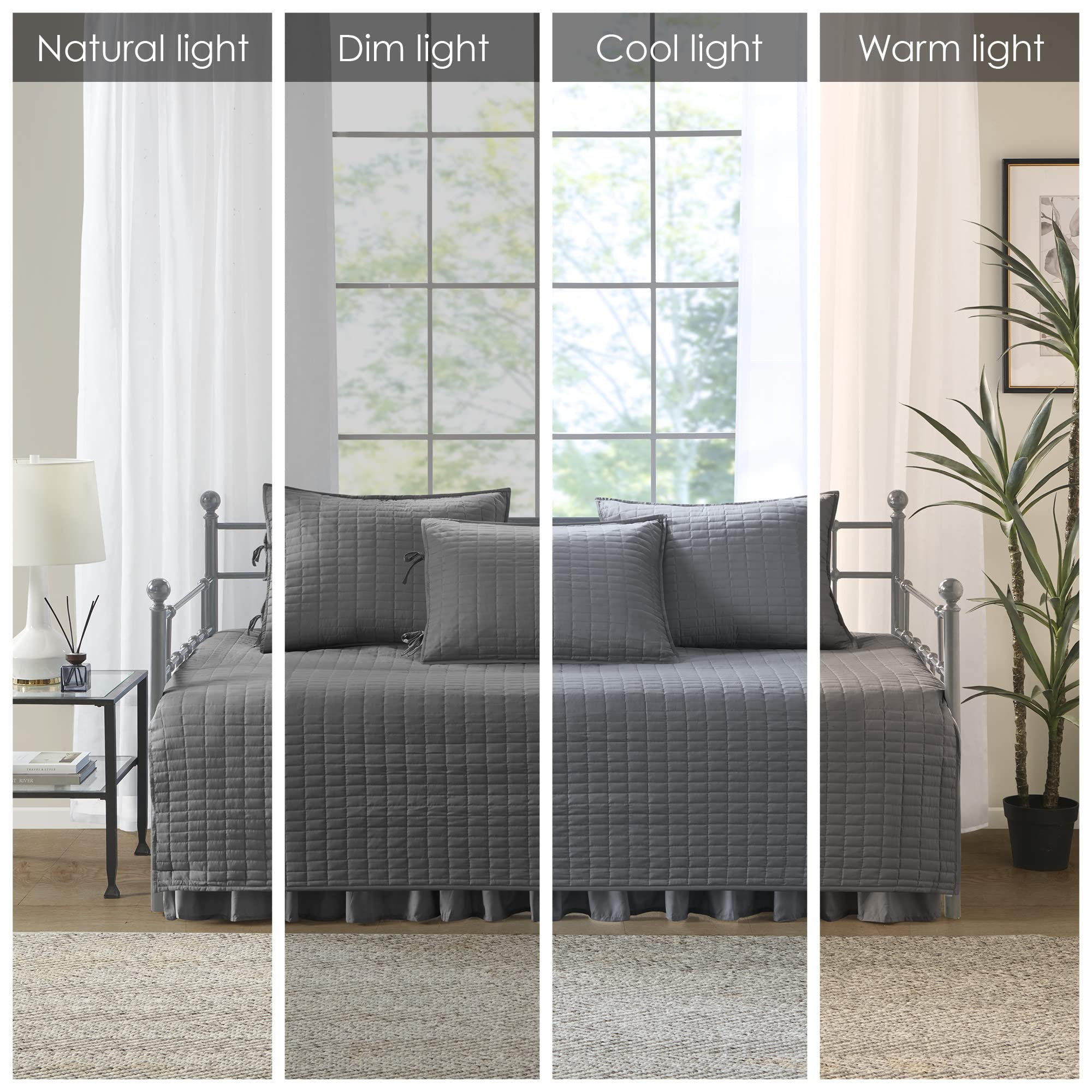 Comfort Spaces Daybed Cover- Luxe Double Sided -Quilting, All Season Cozy Bedding With Bedskirt, Matching Shams, 75'X39' Charcoa