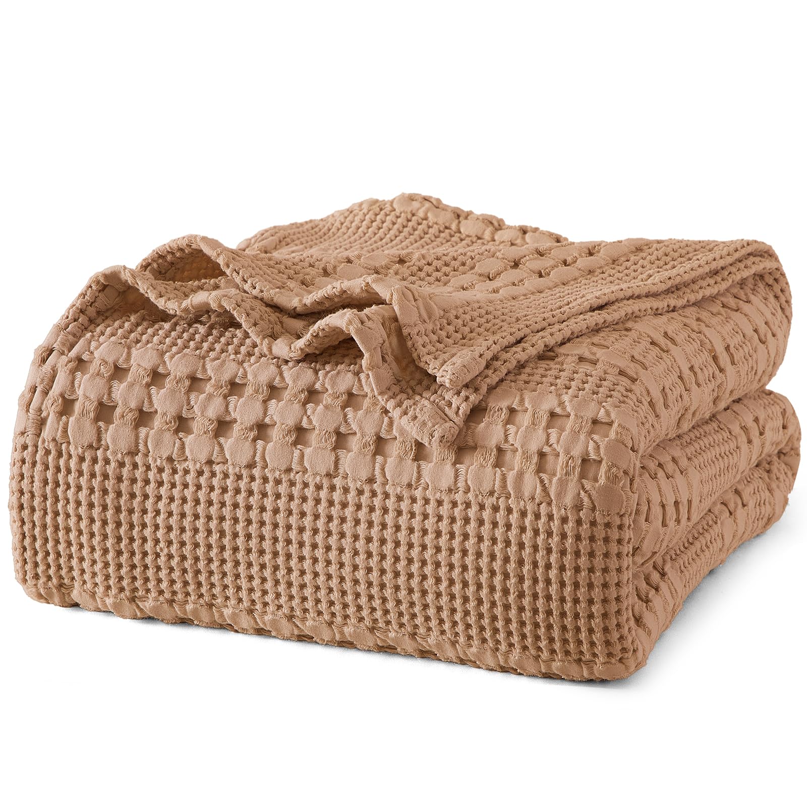 Phf 100% Cotton Waffle Weave Blanket Queen Size, Lightweight Washed Cotton Blanket For Spring & Summer - 90'X90' Aesthetic Sof