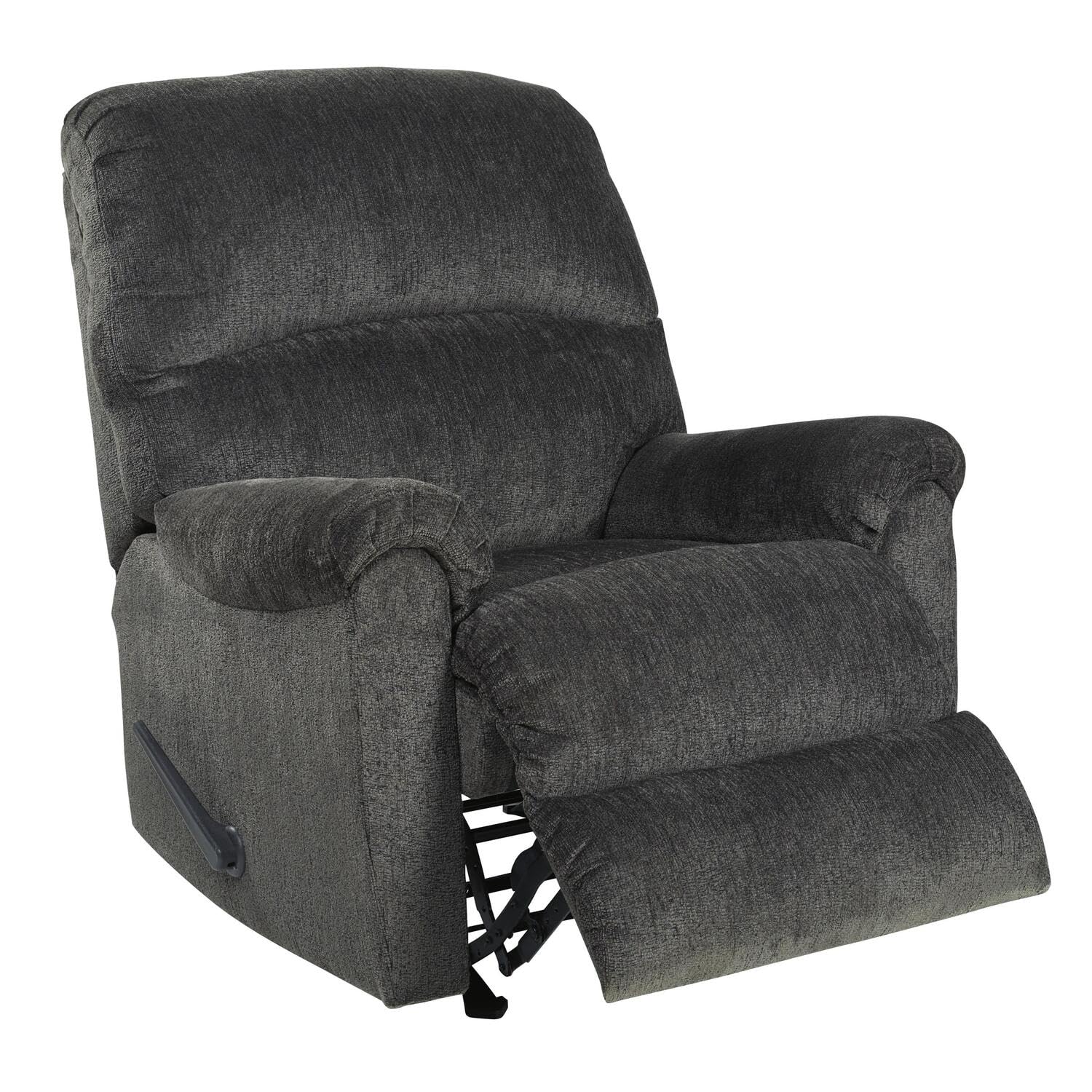 Benjara Fabric Upholstered Rocker Recliner with Pillow Top Arm, Gray